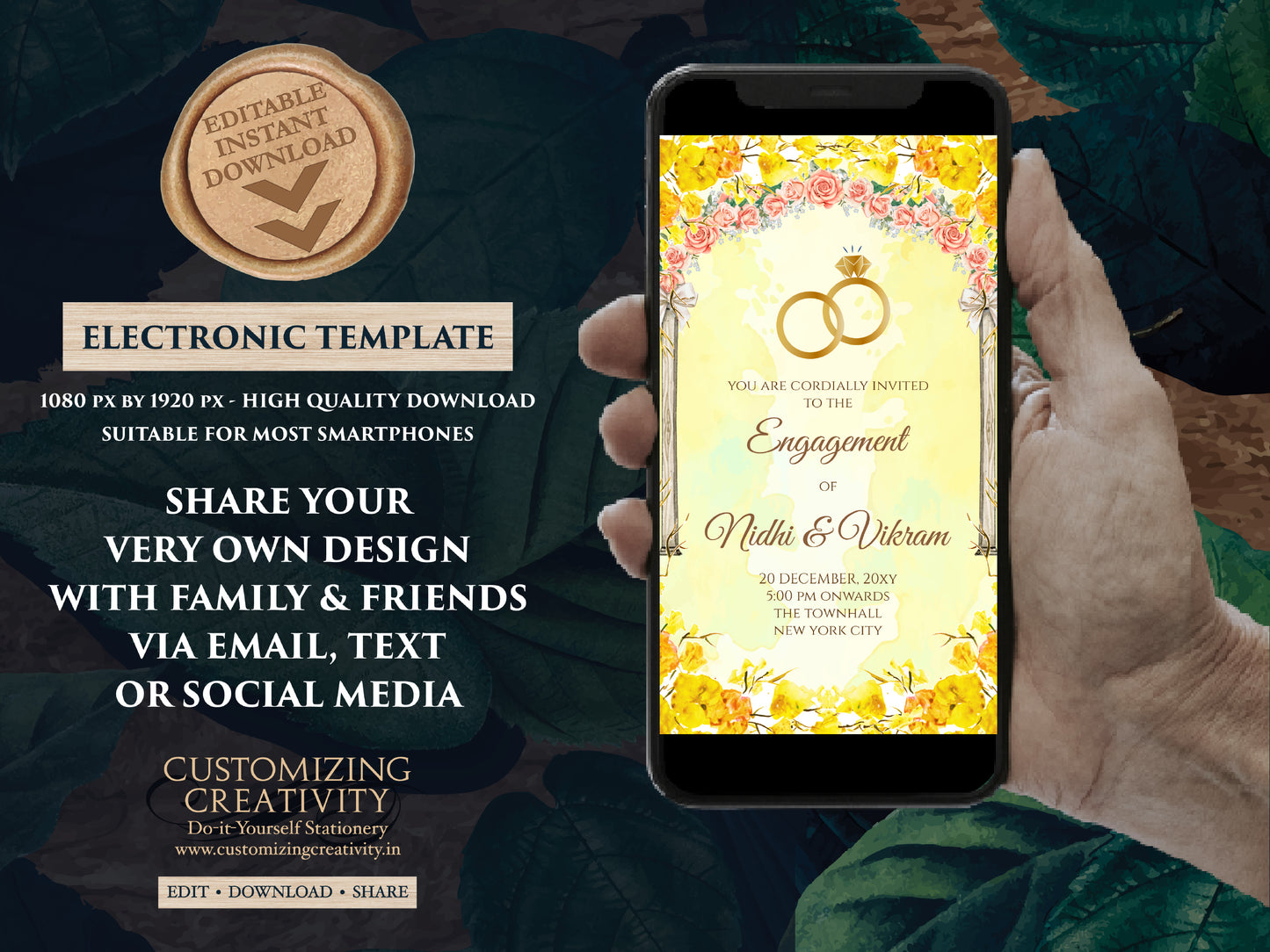 Digital Ring Ceremony Invites Indian Engagement invitations Electronic, Indian Ring Ceremony invitation & Digital Engagement invite template
