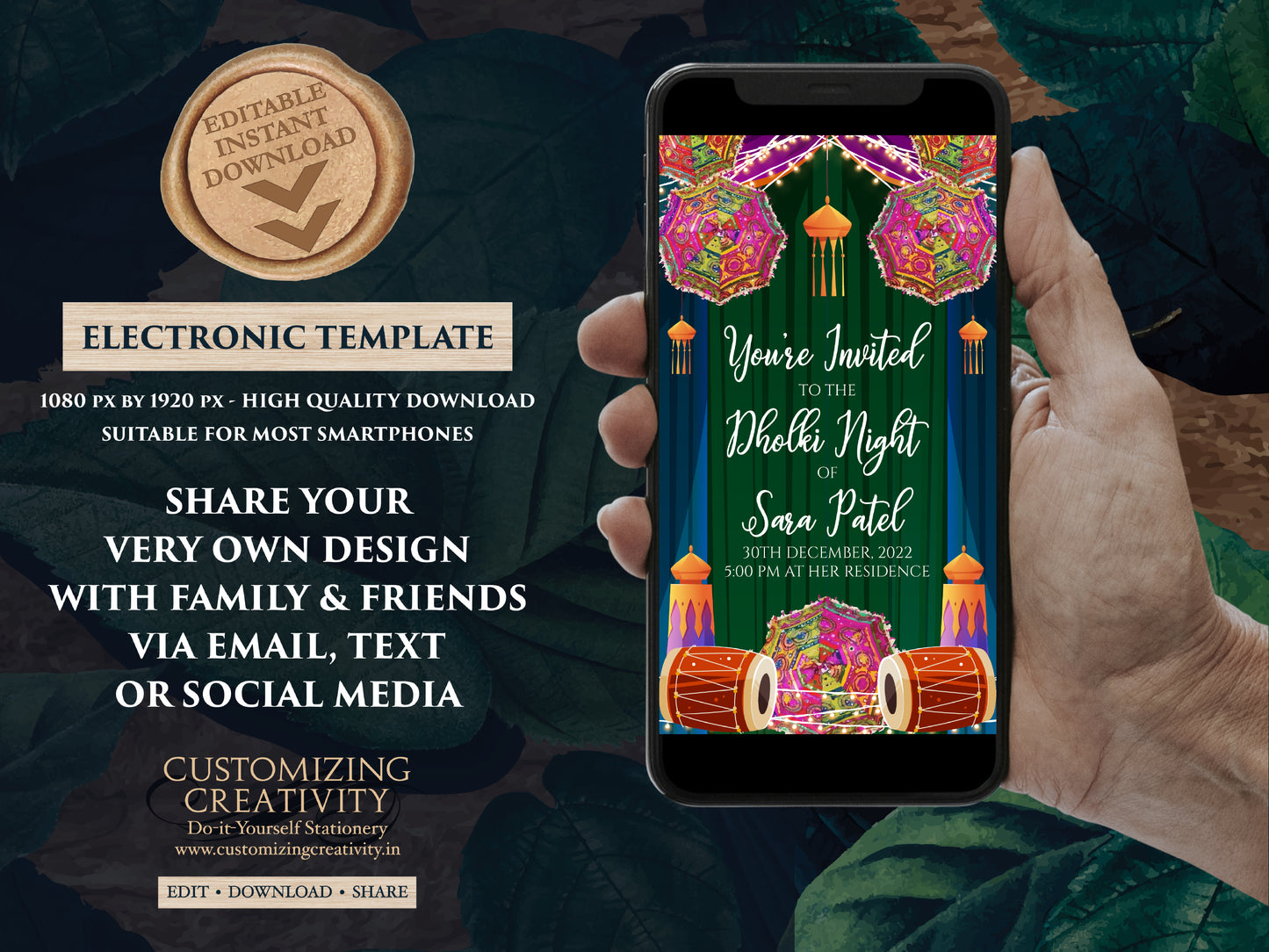 Dholak invitation & Dholak Invite Digital as Dholak night invitations, Dholki invitations as Dholki invites, Pakistani Dholki invite Digital