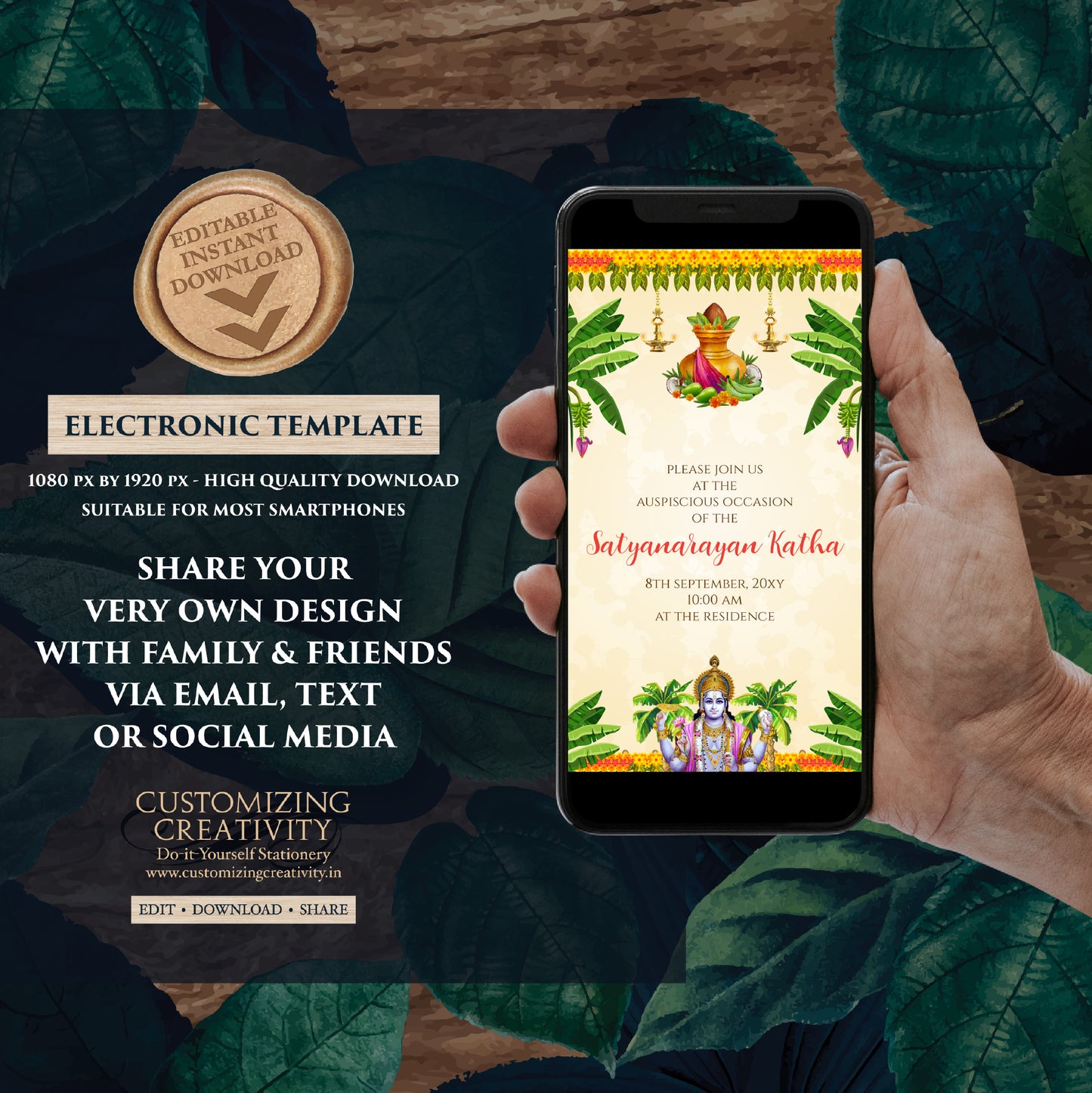 Satyanarayan invitation Indian puja invite & Satyanarayan katha invite, Satyanarayan pooja invitation Indian Satya Narayan katha invitation,