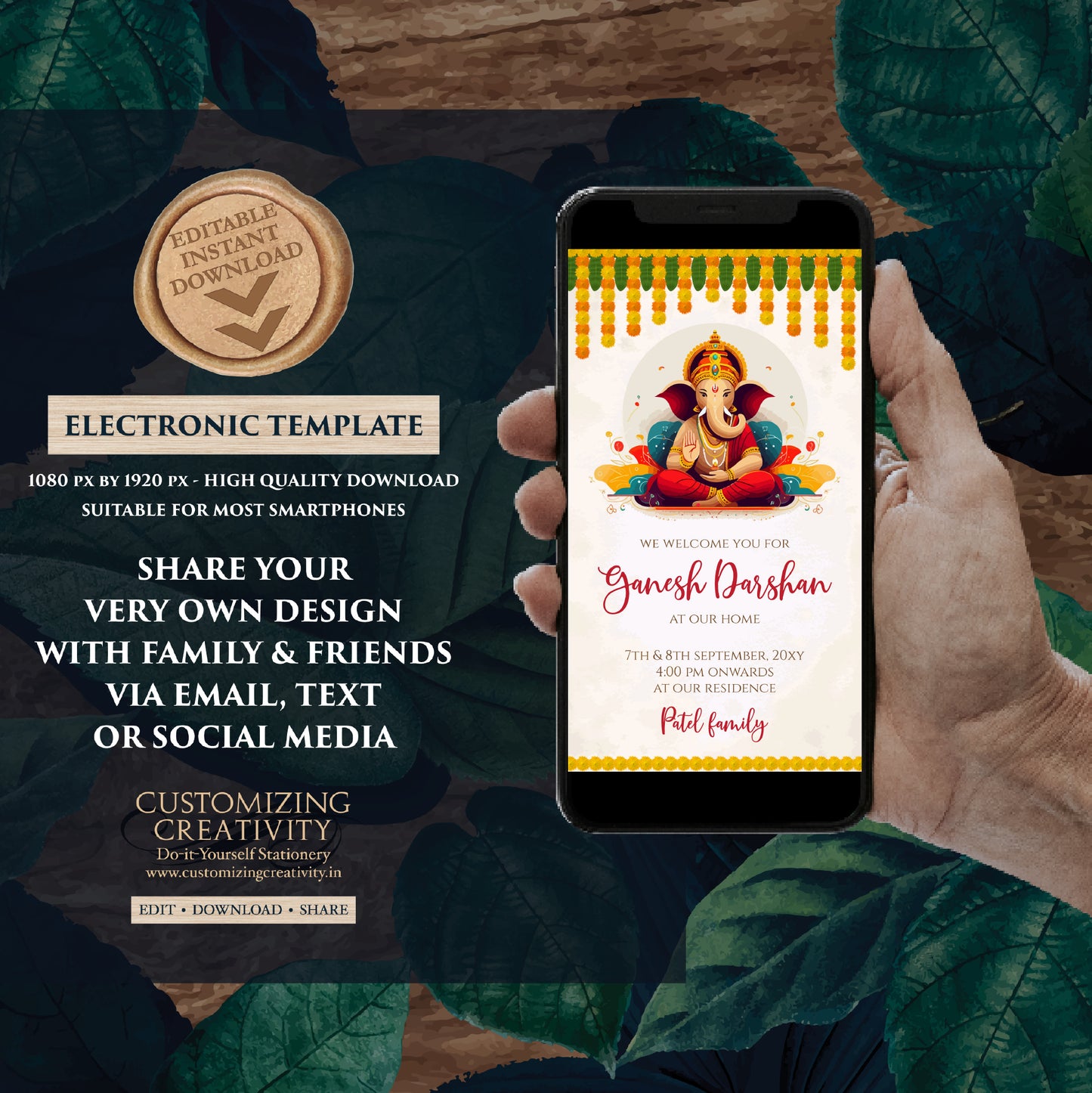 Ganesh Chaturthi invites Ganesh Darshan card, Ganesha invitations as Ganpati darshan invitations & Ganesh puja cards as Ganpati invitations