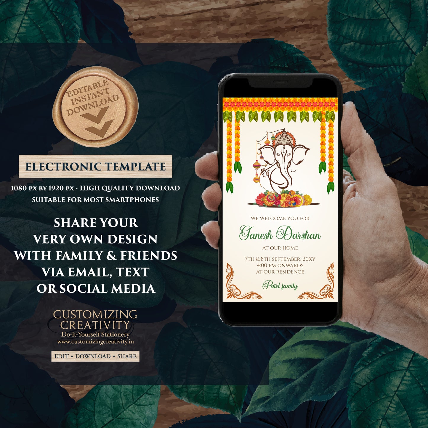 Ganpati invitations Ganesh Darshan card, Ganesh Chaturthi invites as Ganesha invitations, Ganpati darshan invitations & Ganesh puja cards