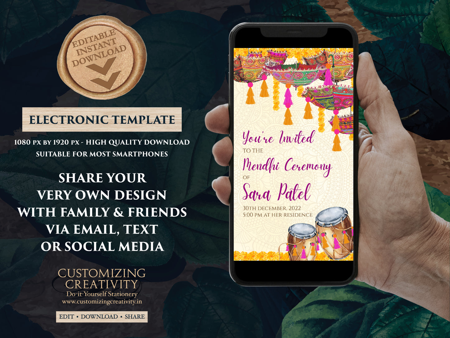 Henna Party invites Mehndi Invites, Mendhi Night invites & Digital Mehndi invites, Mehendi invitations, Mehndi invitations as Mendhi invites