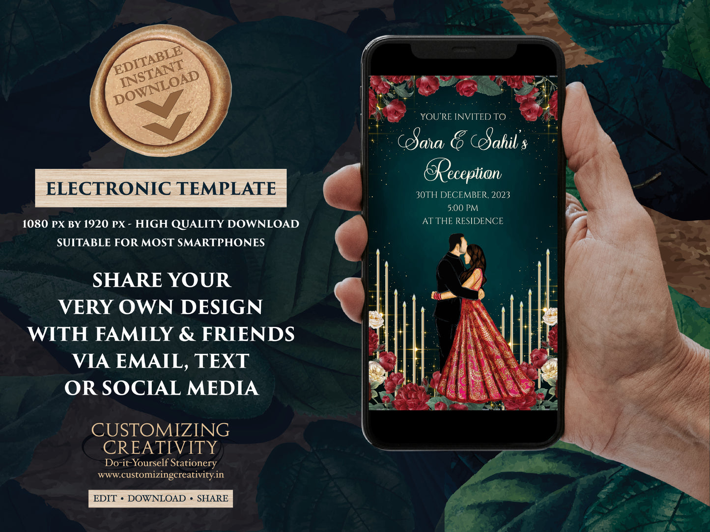 Indian Reception invitation as Reception invites, Indian Wedding card & Indian invitations, Indian Wedding invites as Digital Reception card