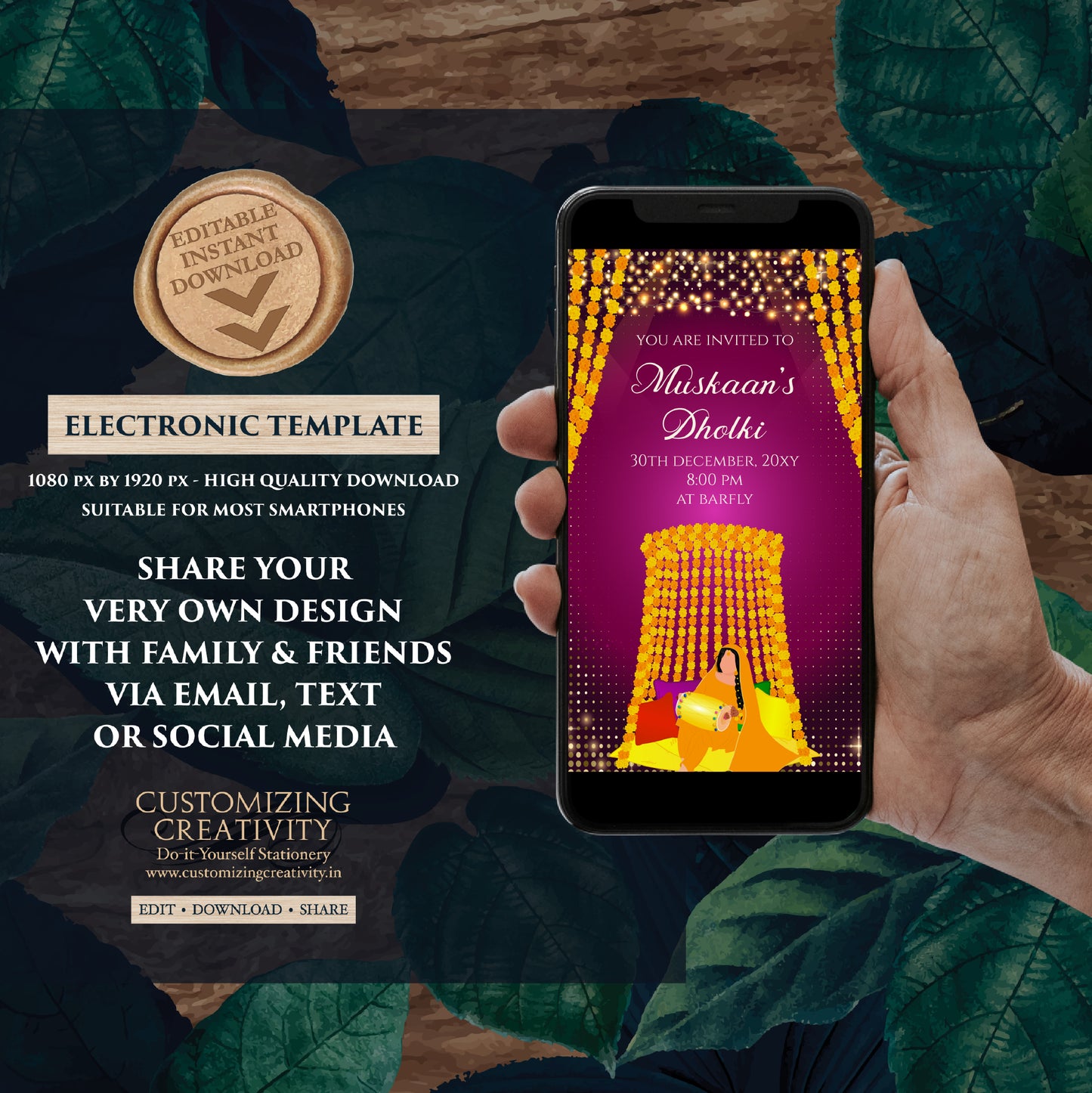 Muslim Mehndi invites Digital Dholki invitations, Dholki invites & Mehndi invitation, Mehendi invite as Digital Pakistani wedding invitation