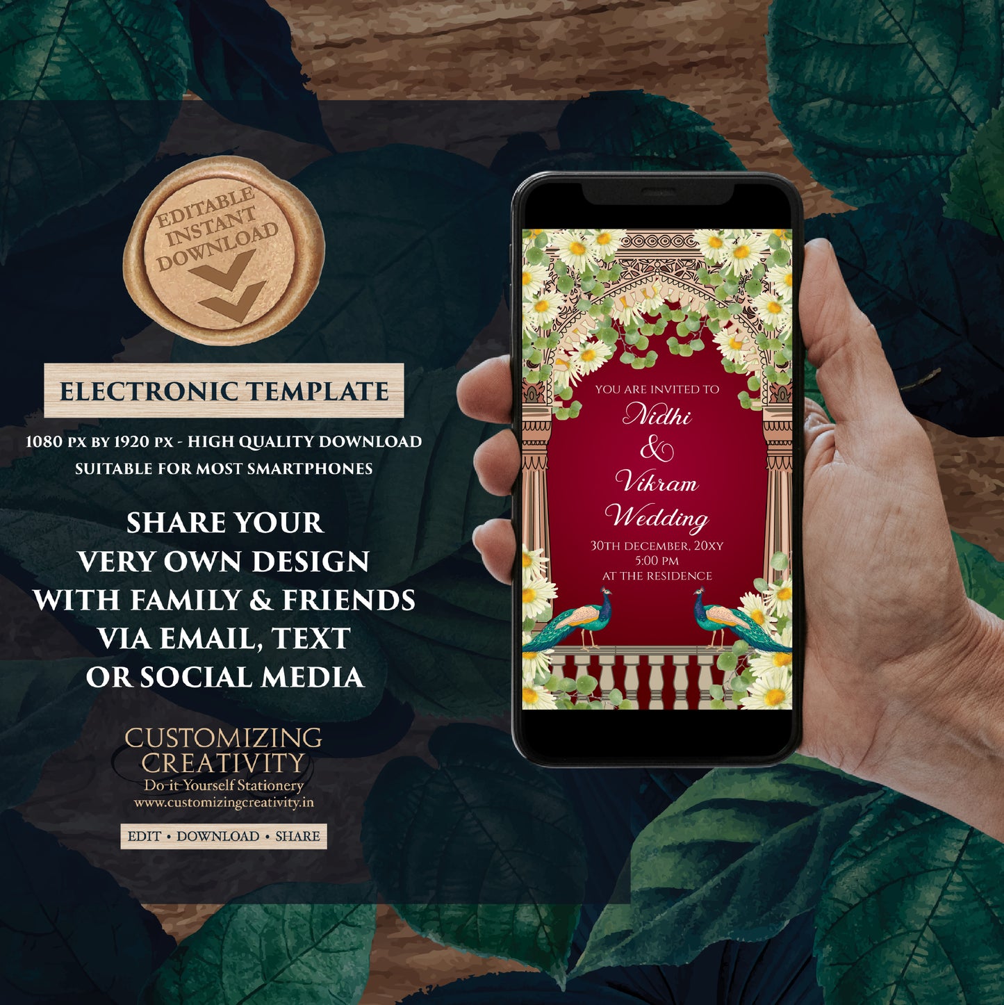 Digital Hindu Wedding invite Indian Wedding invitation, Hindu invitation as Hindu wedding cards, Indian Wedding card & Indian wedding invite