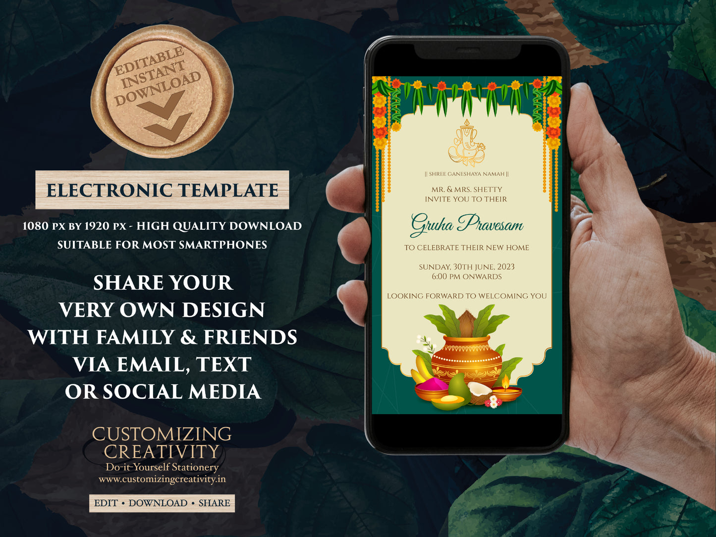 Gruha Pravesh invite as Pooja invitation, Gruha Pravesam invite & Grihapravesh invite, Indian Housewarming invitation as Housewarming invite