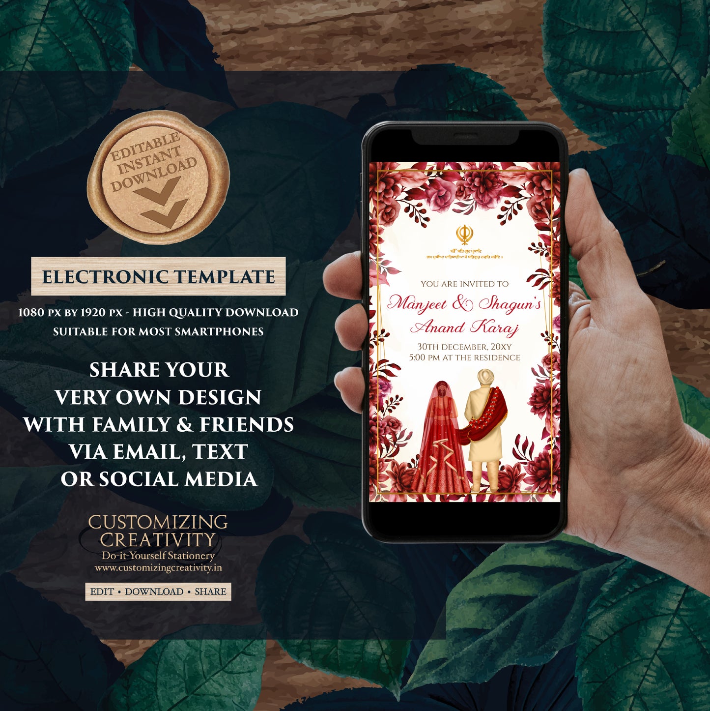 Anand Karaj invitations Digital Sikh Wedding cards, Digital Anand Karaj invitation Sikh invites, Sikh wedding invites as Punjabi invitations