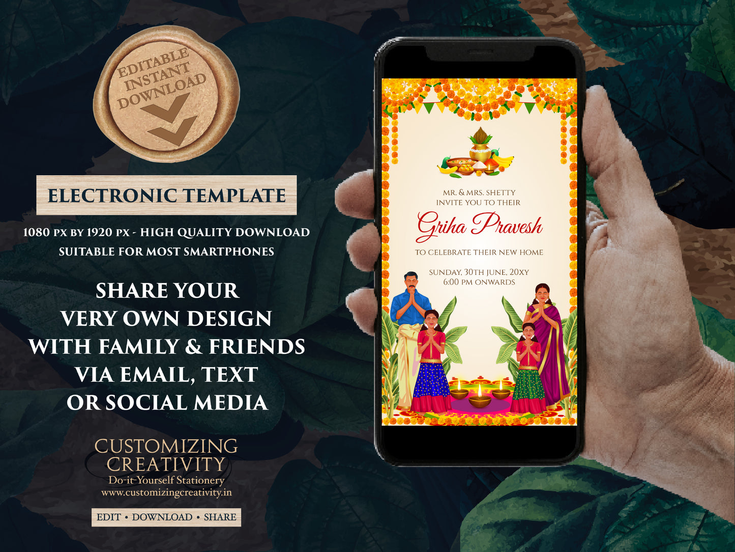 Indian Housewarming invite as Gruhapravesam invitation, House warming cards as Pooja invite, Gruha pravesh invitation & Griha pravesh invite