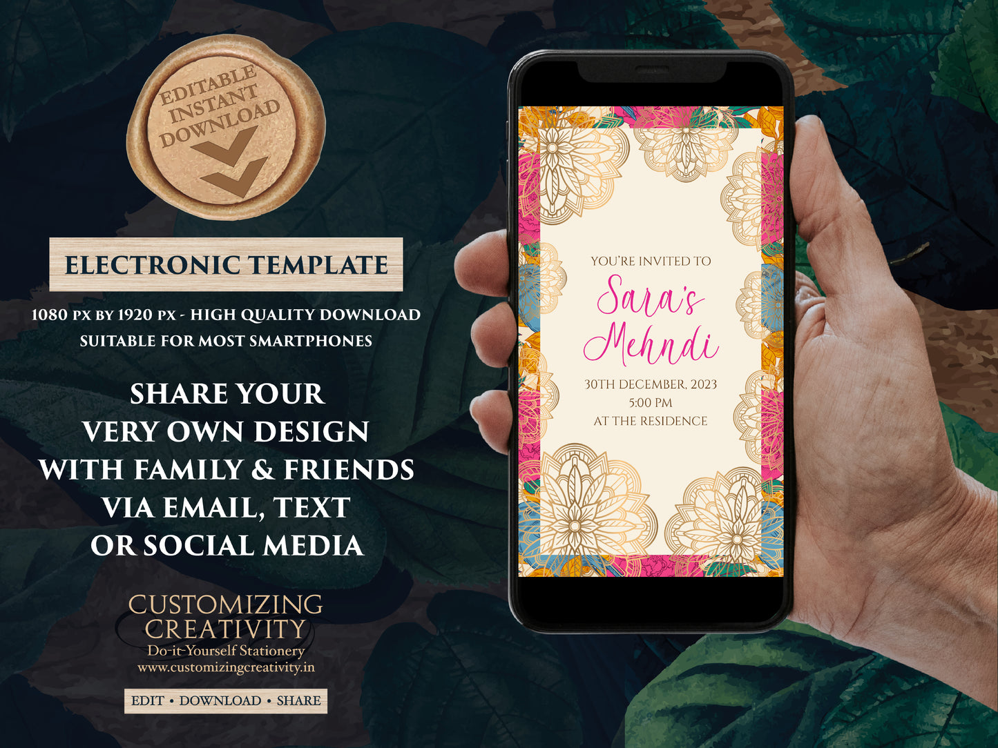 Mehendi invitations as Henna Party invites Mehndi Invites, Mehndi invitations as Mendhi invites, Mendhi Night invite & Digital Mehndi invite