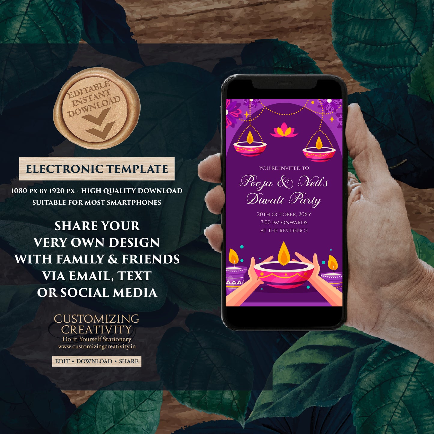 Diwali party invitation & Diwali invite, Happy Diwali card greeting as Diwali Evite template, Diwali party invite Digital Diwali invitations