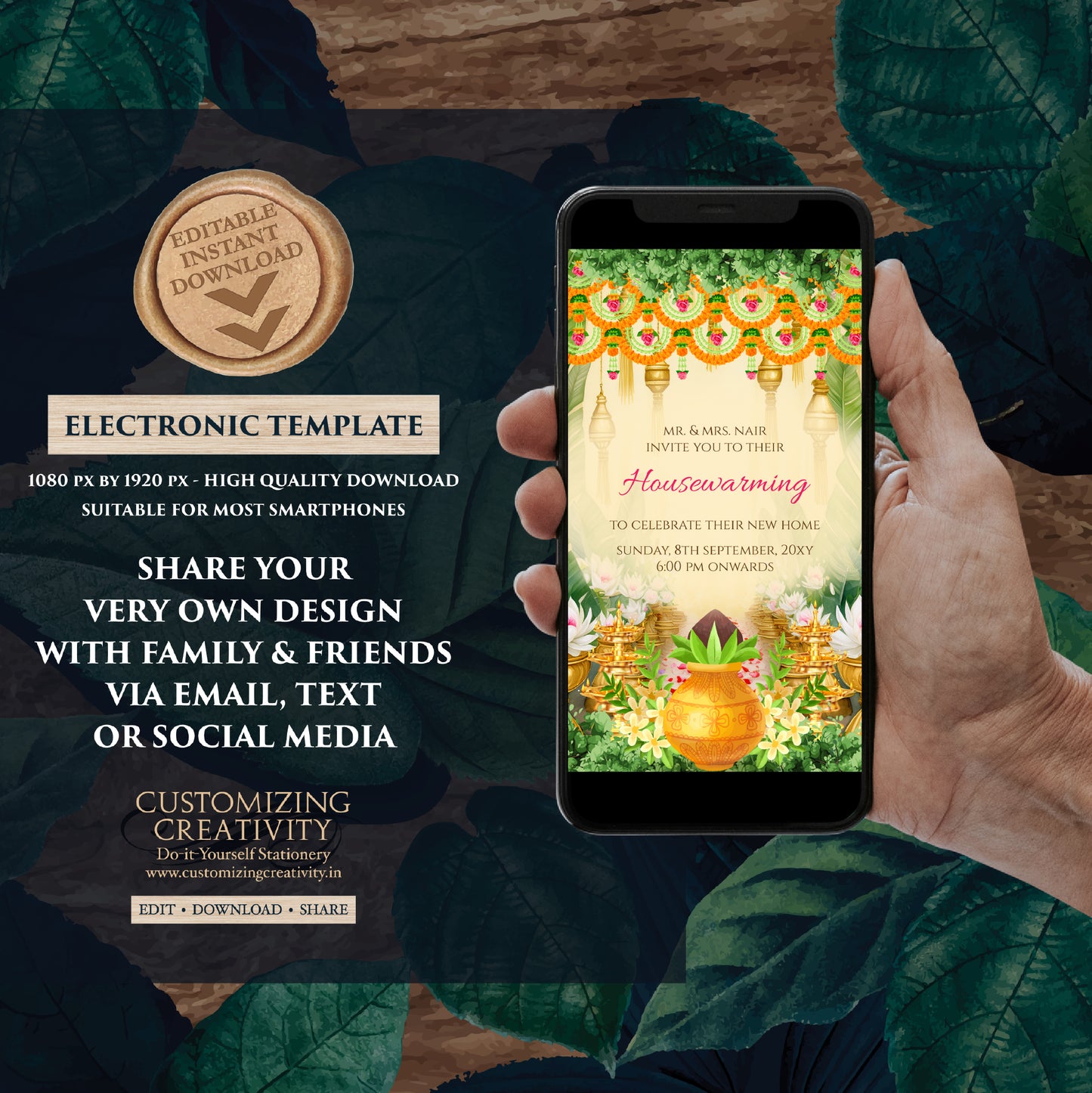 Gruhapravesam invite Indian Housewarming invitation as Tamil Housewarming invite Telugu, Grihapravesh invite Gruhapravesham invite Digital