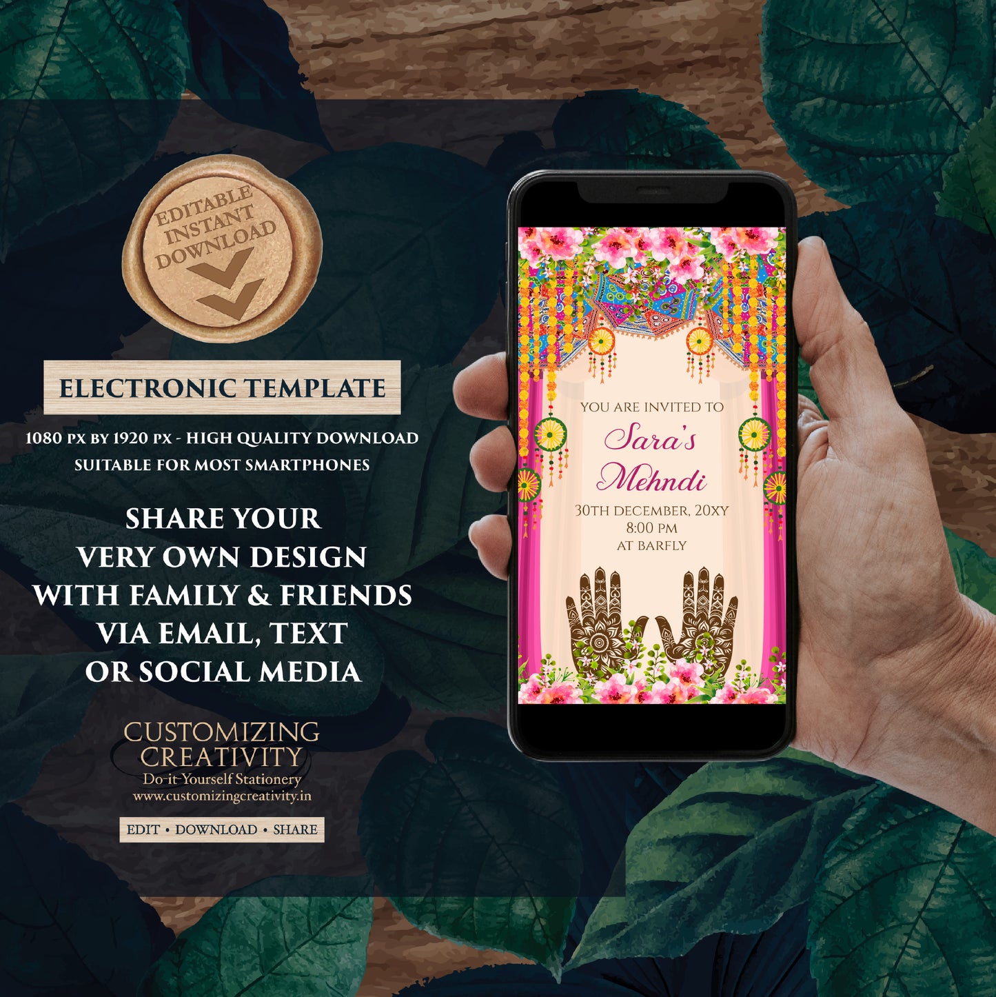 Digital Mehendi invitation Mehndi invite, Mehndi invitations Digital Dholki invite & Mendhi Night invite as Dholki invitations Mehndi cards