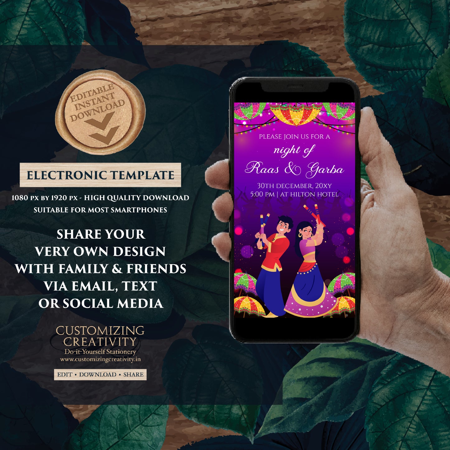 Digital Raas Garba invitations Digital Navratri invites, Raas Garba night invites Digital Dandiya invitation, Wedding Dandiya night invite