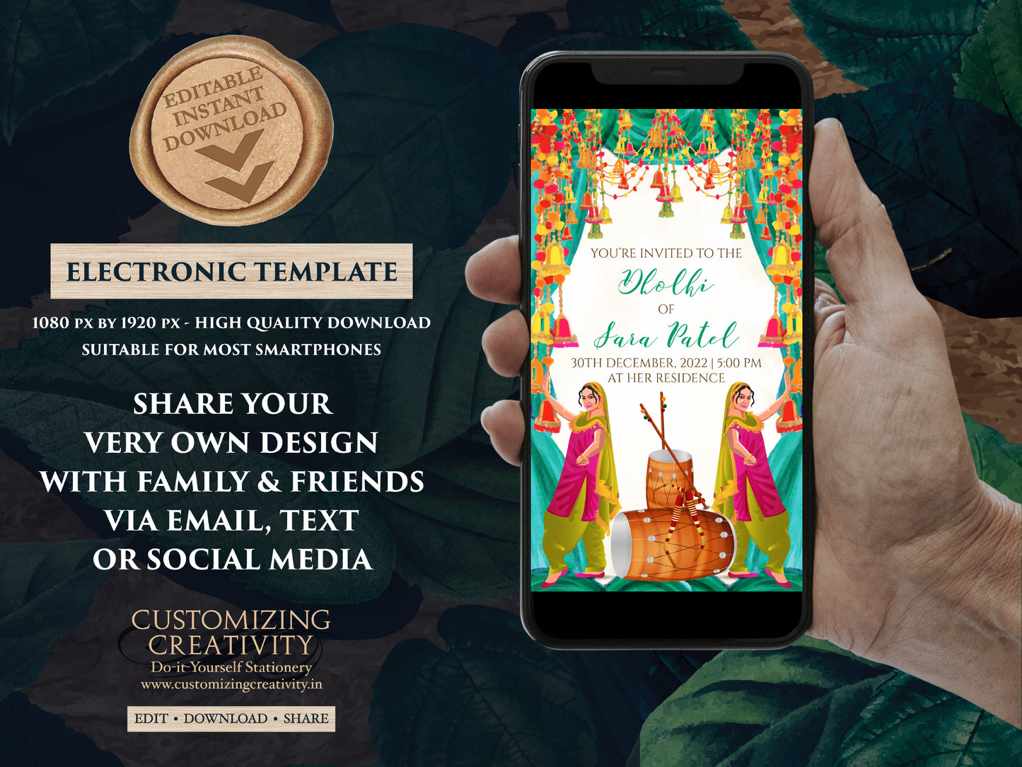 Dholak invitation & Pakistani Dholak Invite Digital, Muslim Dholak night invites, Punjabi Dholki invites digital as Muslim Dholki invitation