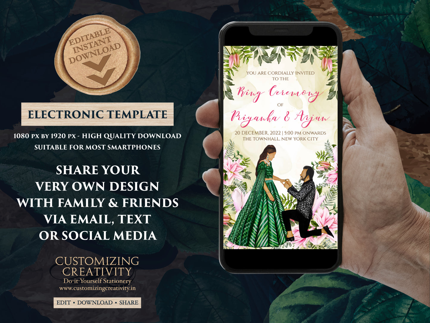Ring Ceremony invitation as Engagement invitation, Indian Engagement invites & Digital Roka invite, Ring Ceremony invites as Engagement card
