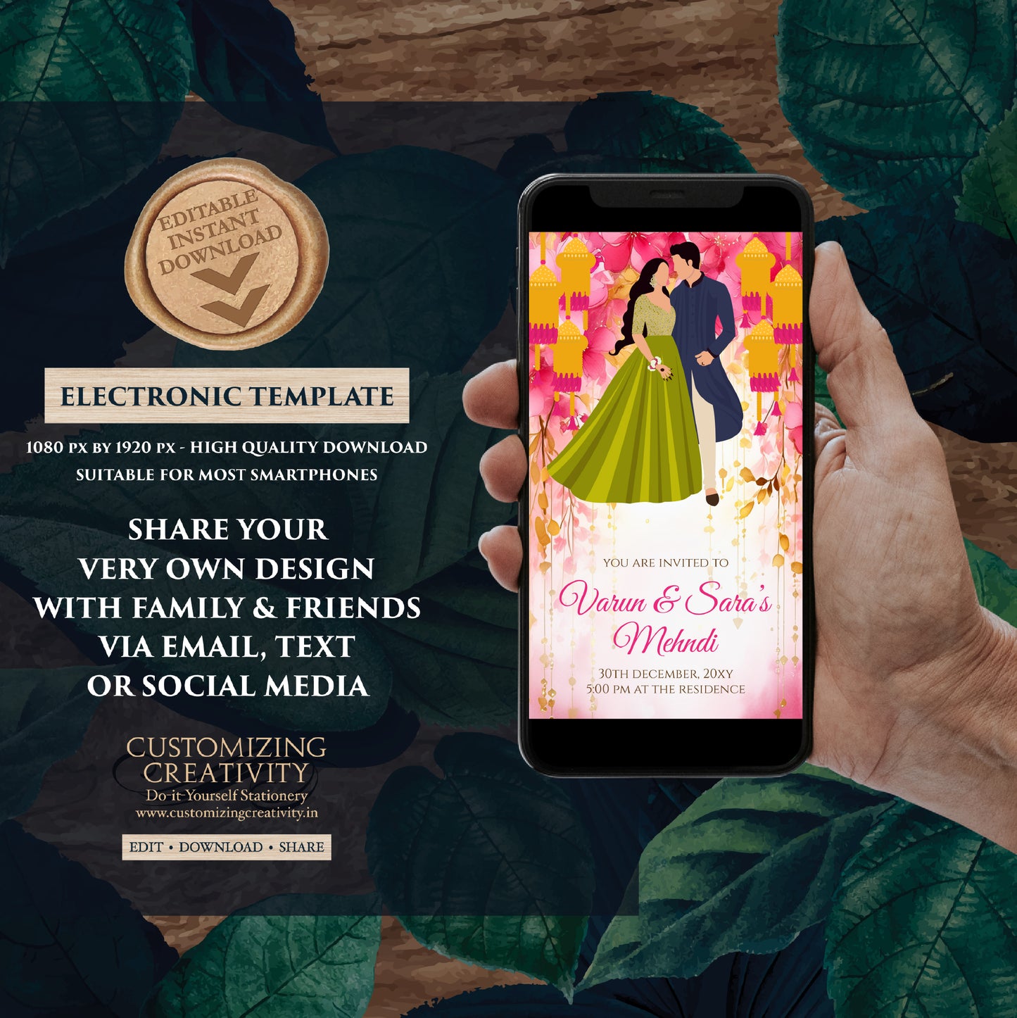 Mehendi invitation Digital Mehndi invite, Mehndi invitations Digital Dholki invite & Mendhi Night invite as Dholki invitations Mehndi cards