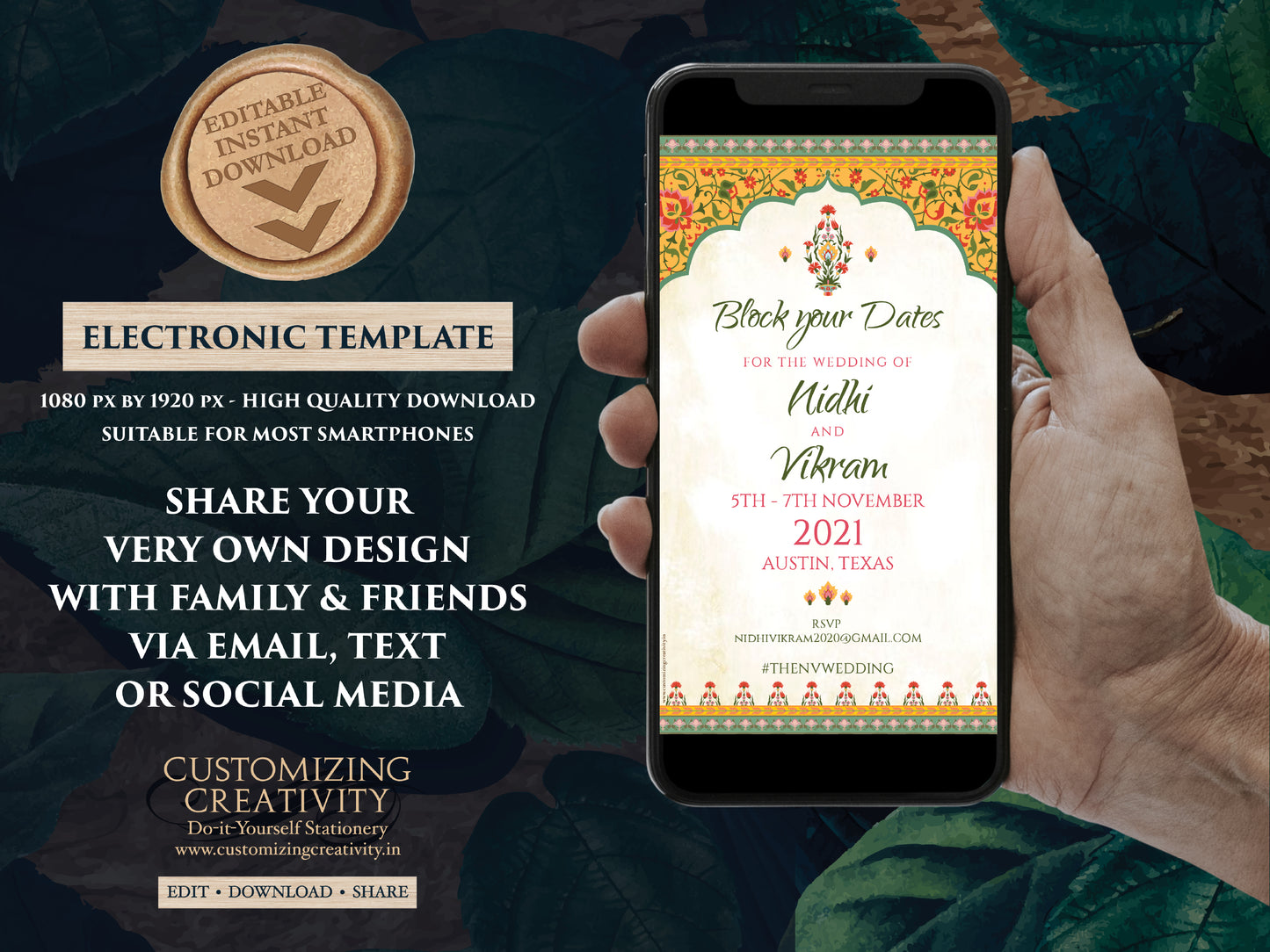 Royal Save the date card Hindu as Electronic Save the Date Muslim wedding, Nikkah Save the Date Arabic & Hindu Save the Date Indian Digital