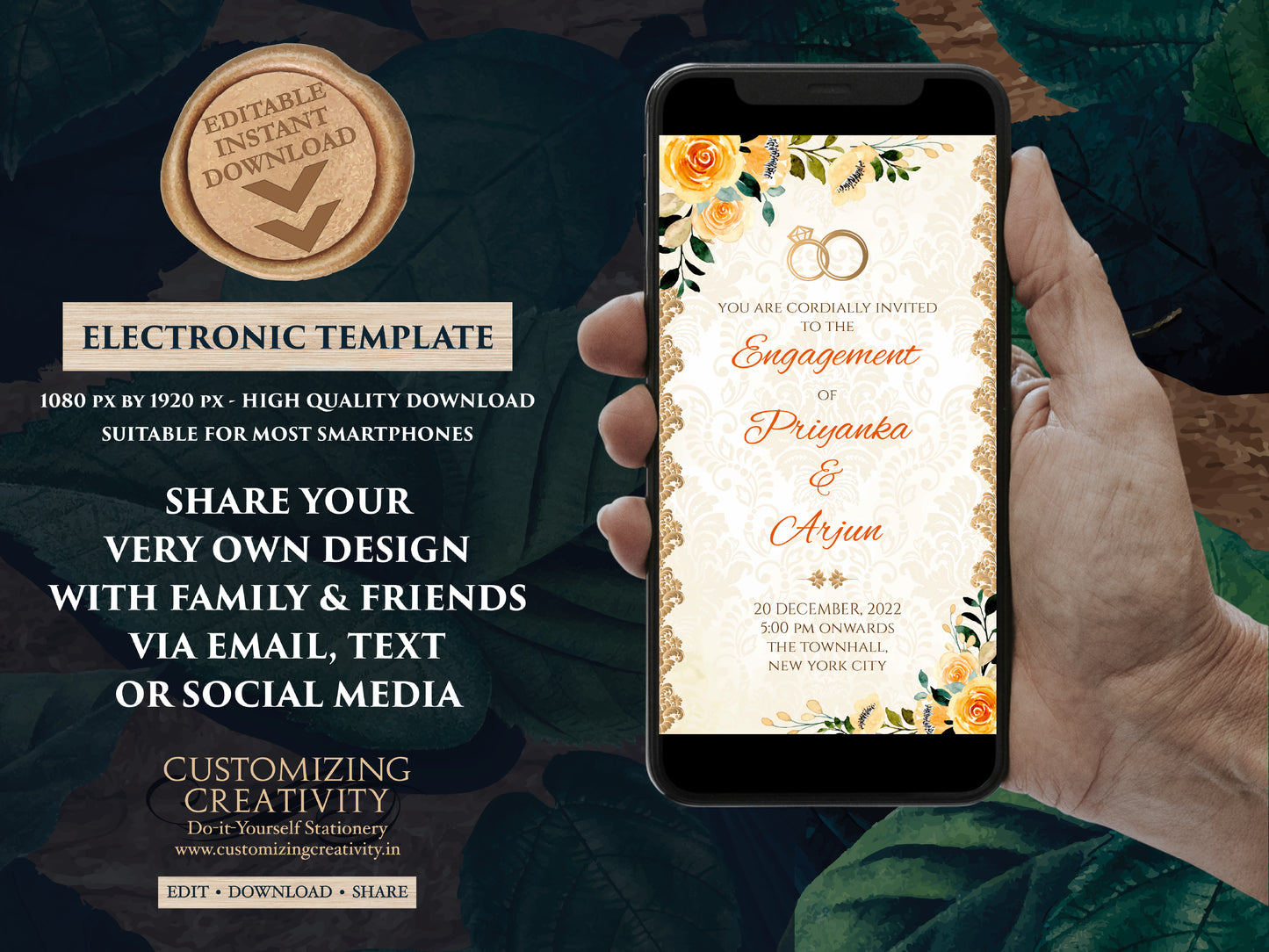 Indian Ring Ceremony Invites Digital as Engagement invitations Electronic, Digital Ring Ceremony cards & WhatsApp Engagement invite template