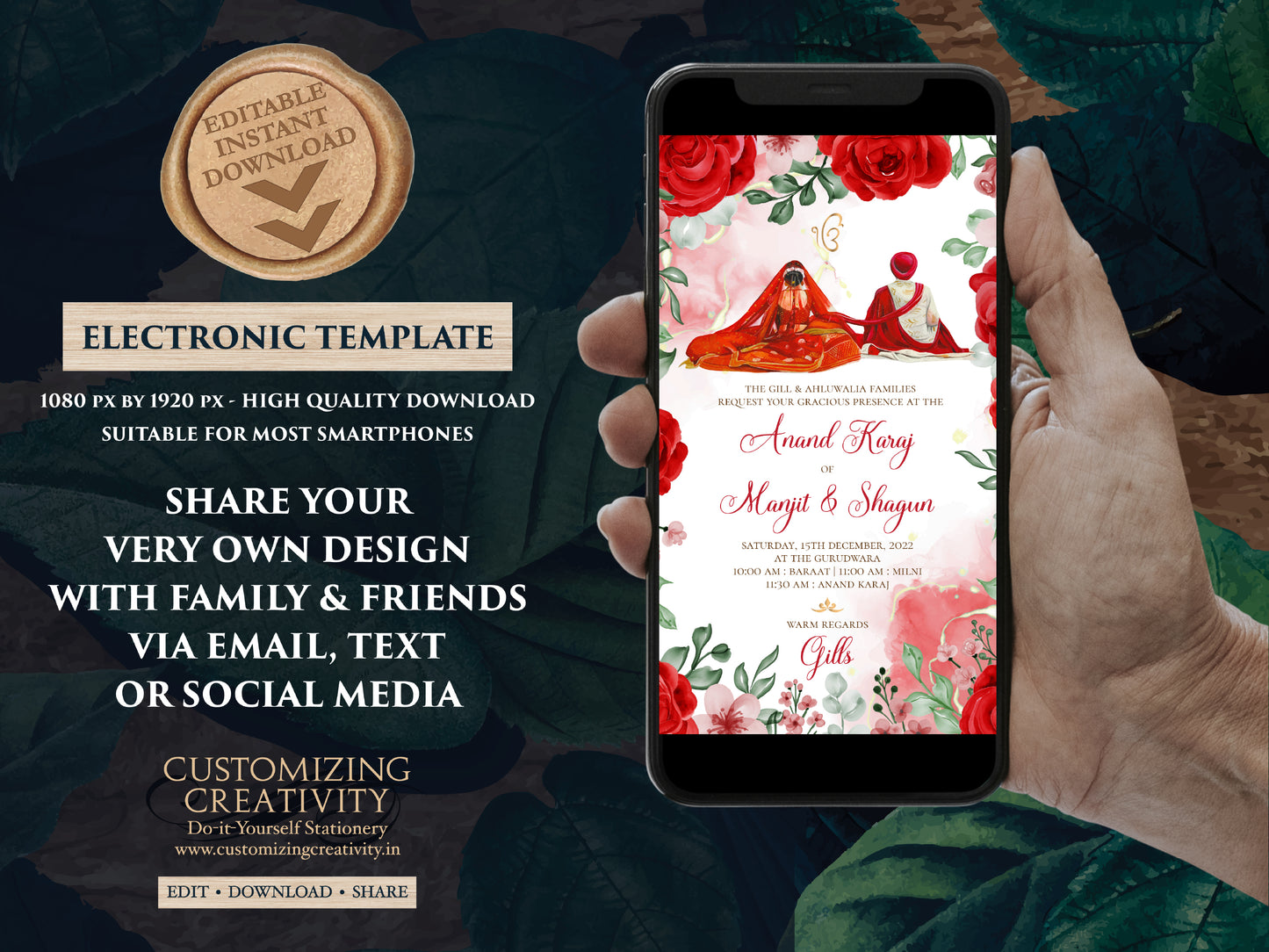 Digital Anand Karaj cards as Anand Karaj invites, Sikh invitations Digital & Sikh Wedding cards, Sikh wedding invites as Punjabi invitations