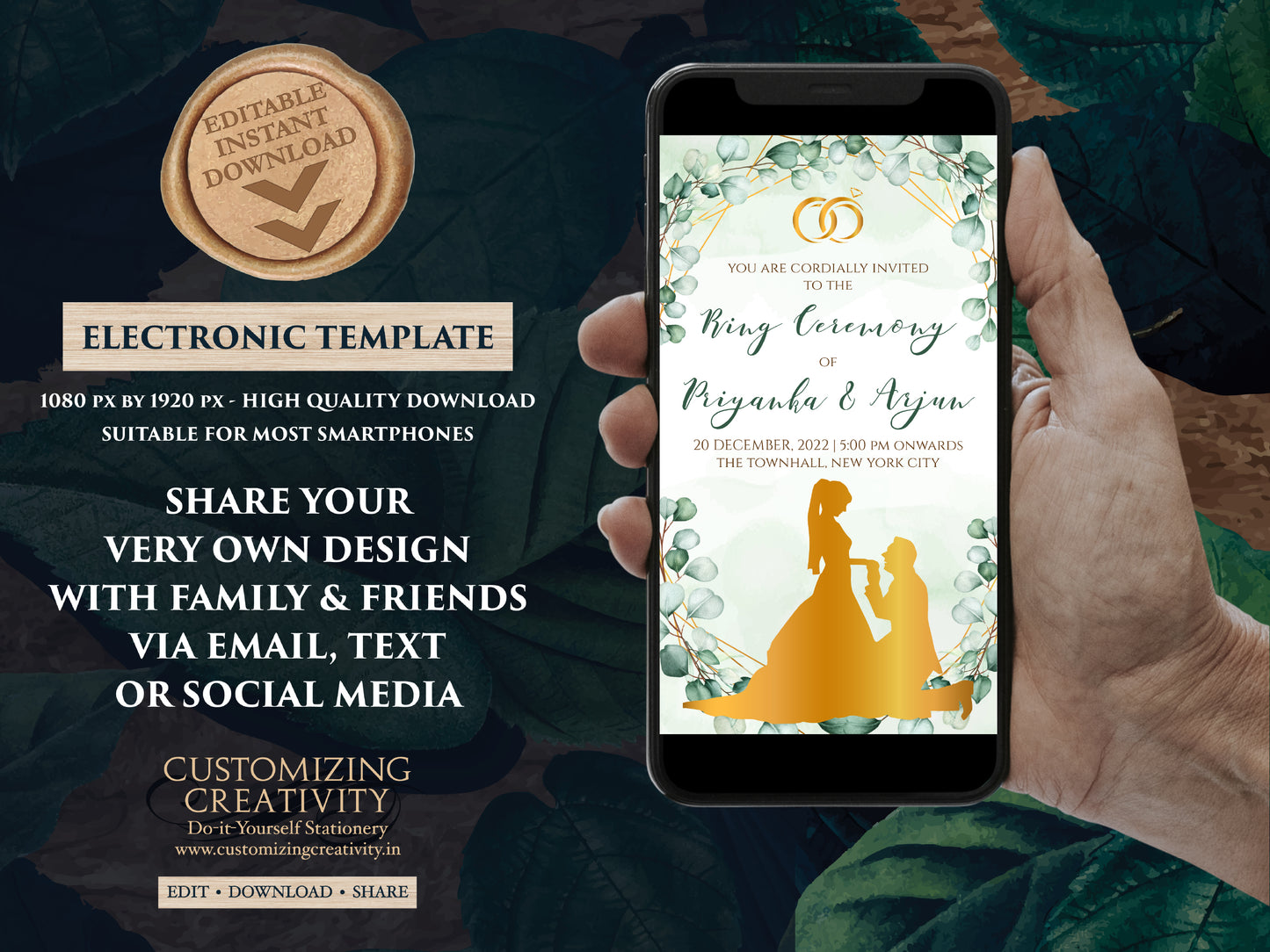 Ring Ceremony cards & Roka Card Digital, Ring Ceremony invite as Hindu Engagement invites, Indian Engagement Cards as Engagement Invitations