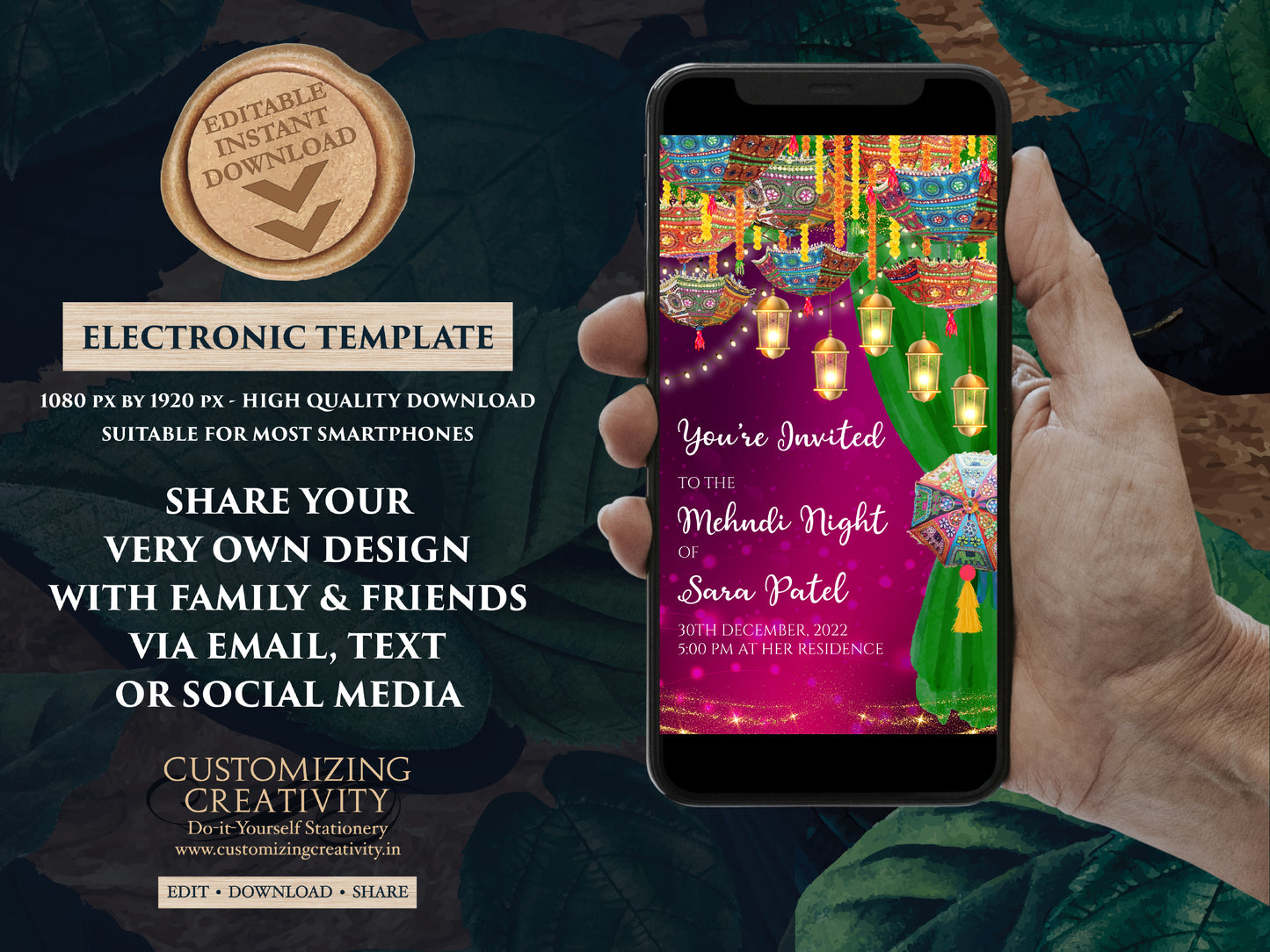 Dholki invites as Dholki invitation, Digital Mehndi invite as Mehndi invitation digital, Mehndi cards, Mehendi Invite as Mendhi Night invite