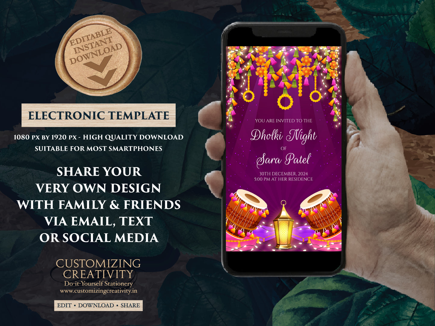 Muslim Dholki cards & Digital Dholki invites, Pakistani wedding invites as Muslim wedding invites, Mehndi invitations as Dholki decorations