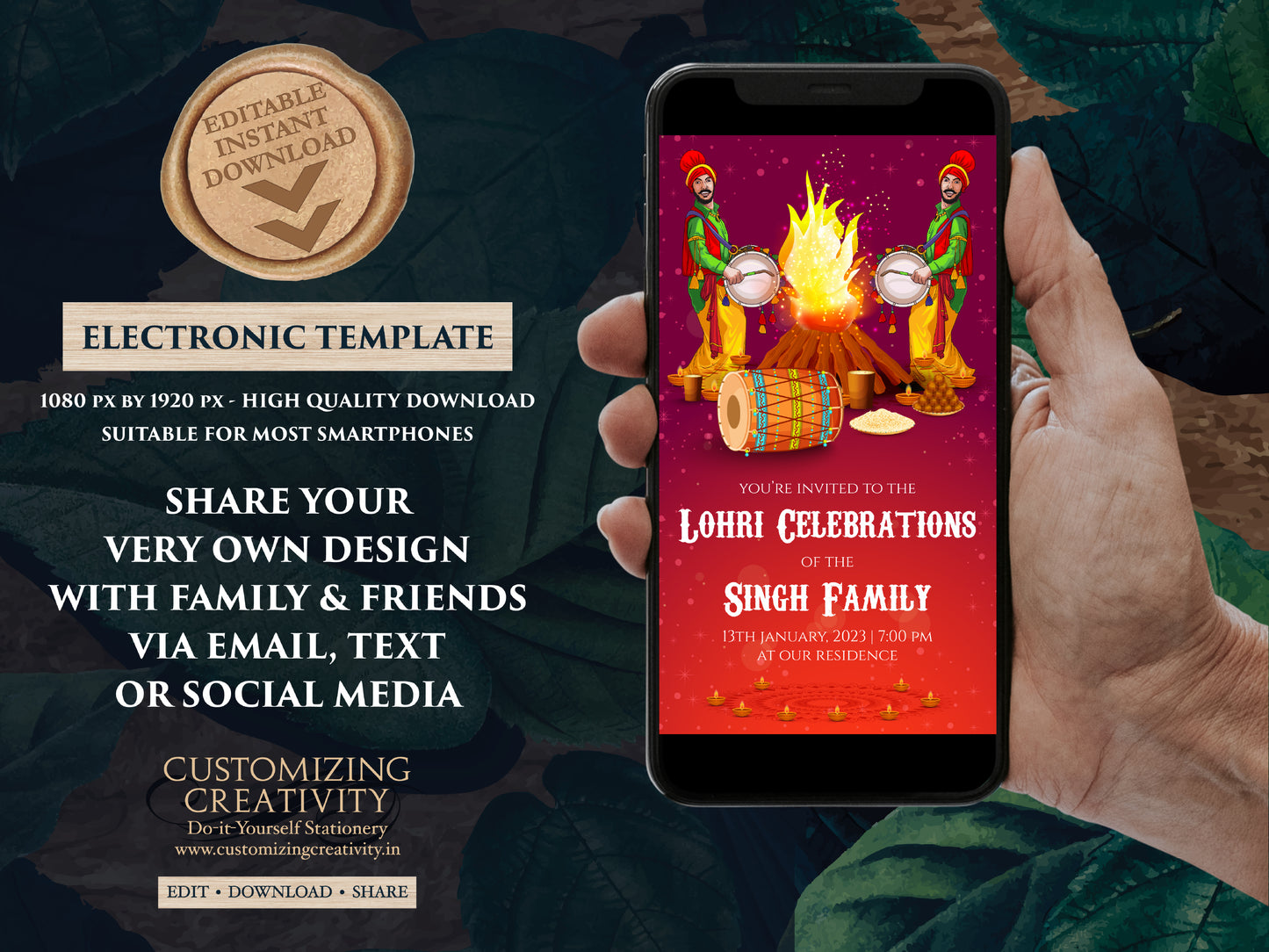 Digital Lohri invite as Lohri invitations, Lohri cards & Lohri party invite, Lohri celebration invite as Indian Lohri invite, Lori invites
