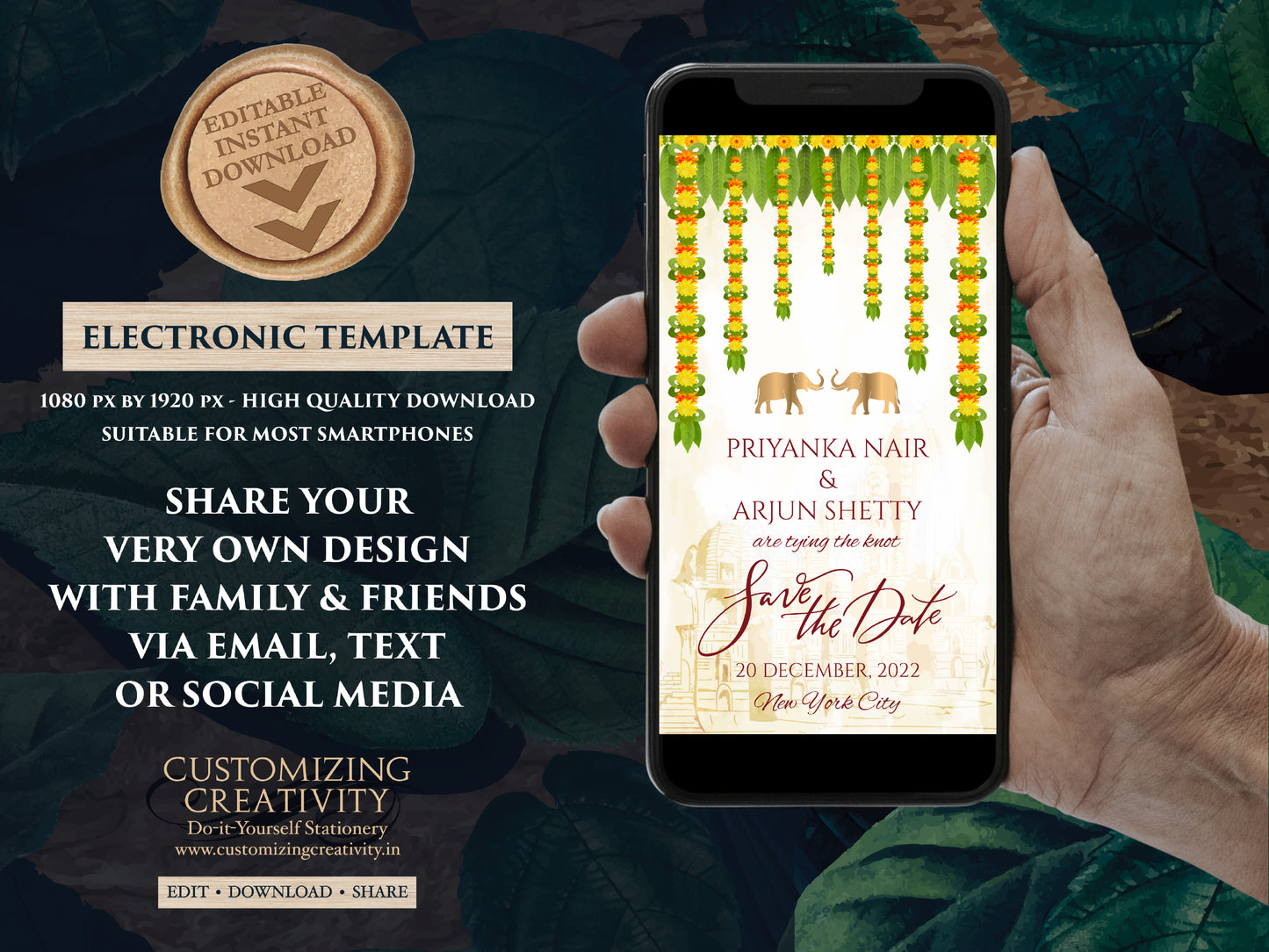 South Indian Save the date Digital as Tamil Wedding Save the dates, Hindu Save the date Kalyanam & Telugu Wedding Save the Date Electronic