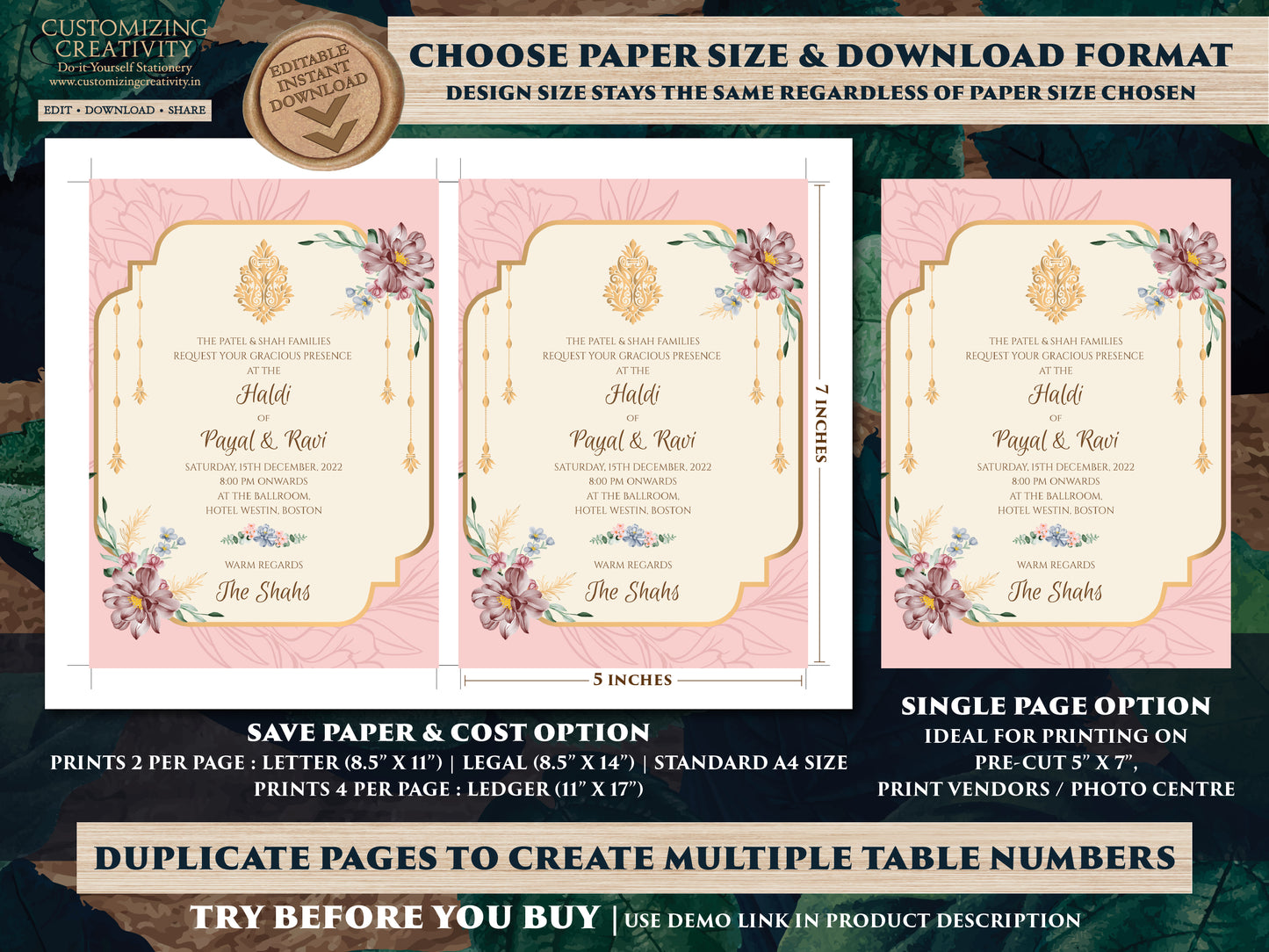 Floral Indian invites & Indian Invitations Digital, Hindu Wedding invitations as Indian Wedding cards Hindu, Indian Wedding invites Digital