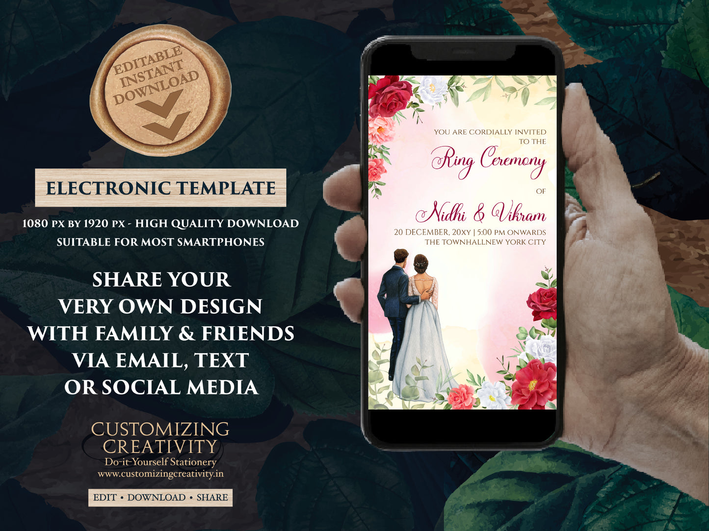 Indian Engagement invites Digital Roka invite, Ring Ceremony invitation as Engagement invitation, Ring Ceremony invites as Engagement card