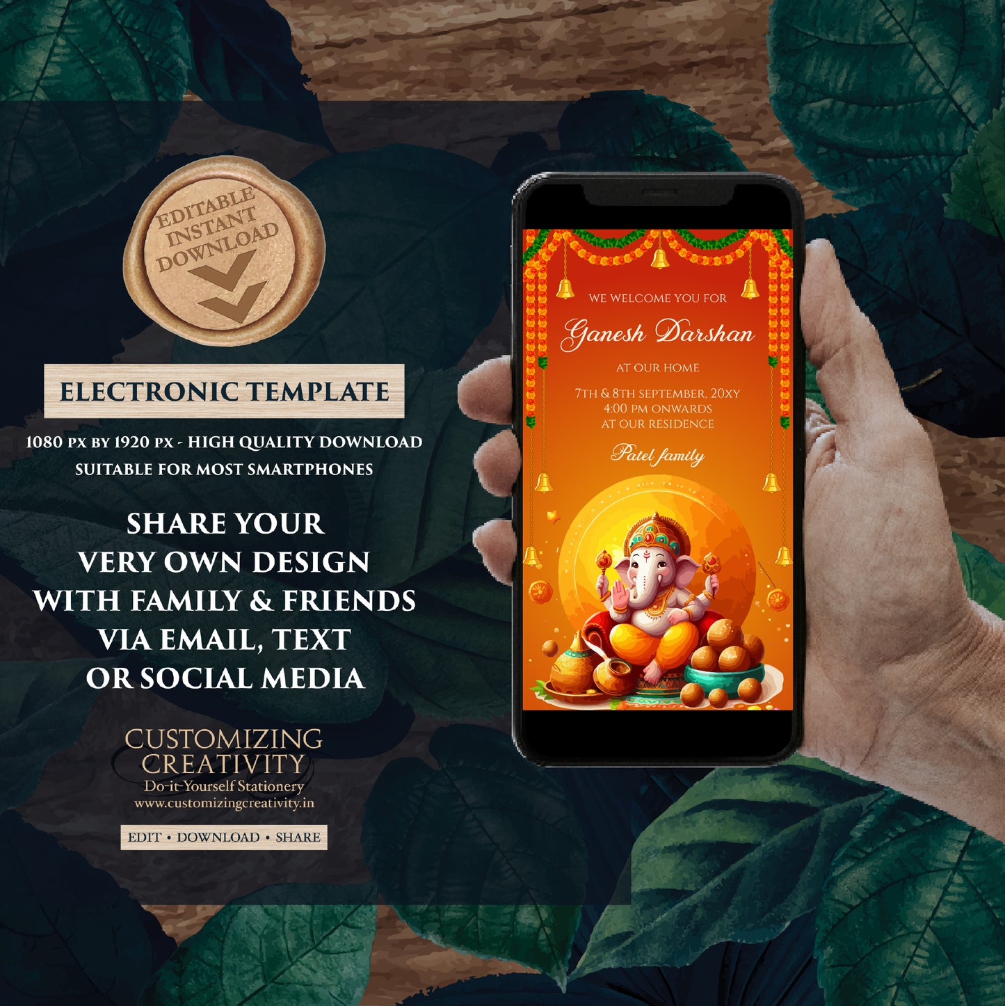 Ganpati darshan invite card Ganesh pooja invitation, Ganesh invitations Digital Ganpati invites Ganesh Chaturthi card as Ganpati invitations