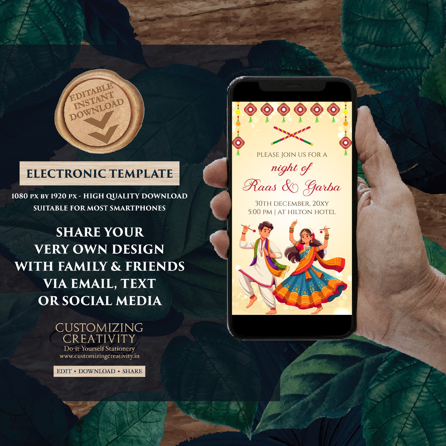 Digital Navratri invites Raas Garba invitations, Raas Garba night invites Digital Dandiya invitation, Wedding Dandiya night invite Digital