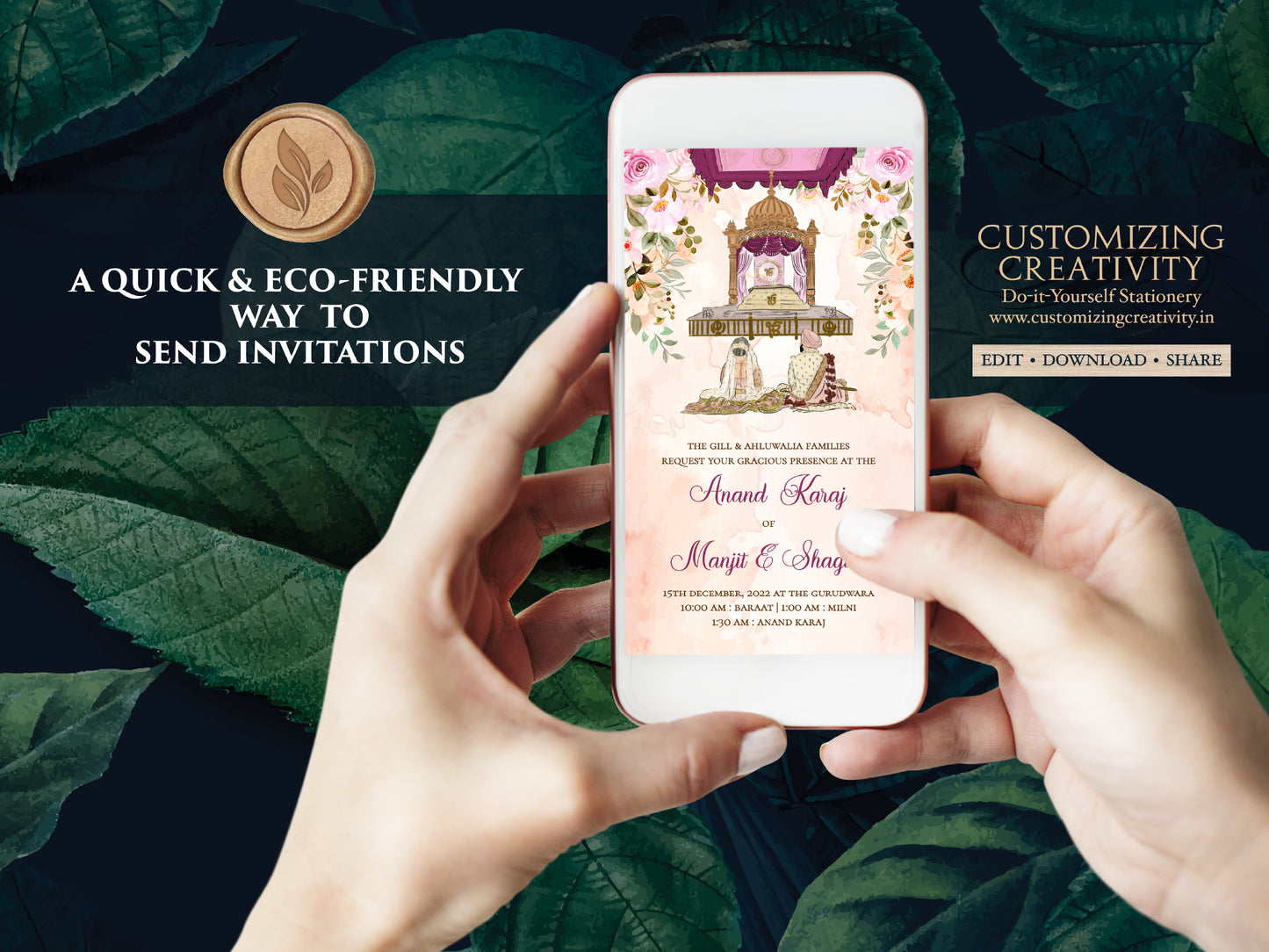 Anand Karaj invites & Sikh invites, Punjabi invitations as Punjabi Wedding card, Sikh invitation, Sikh Wedding cards as Sikh wedding invites