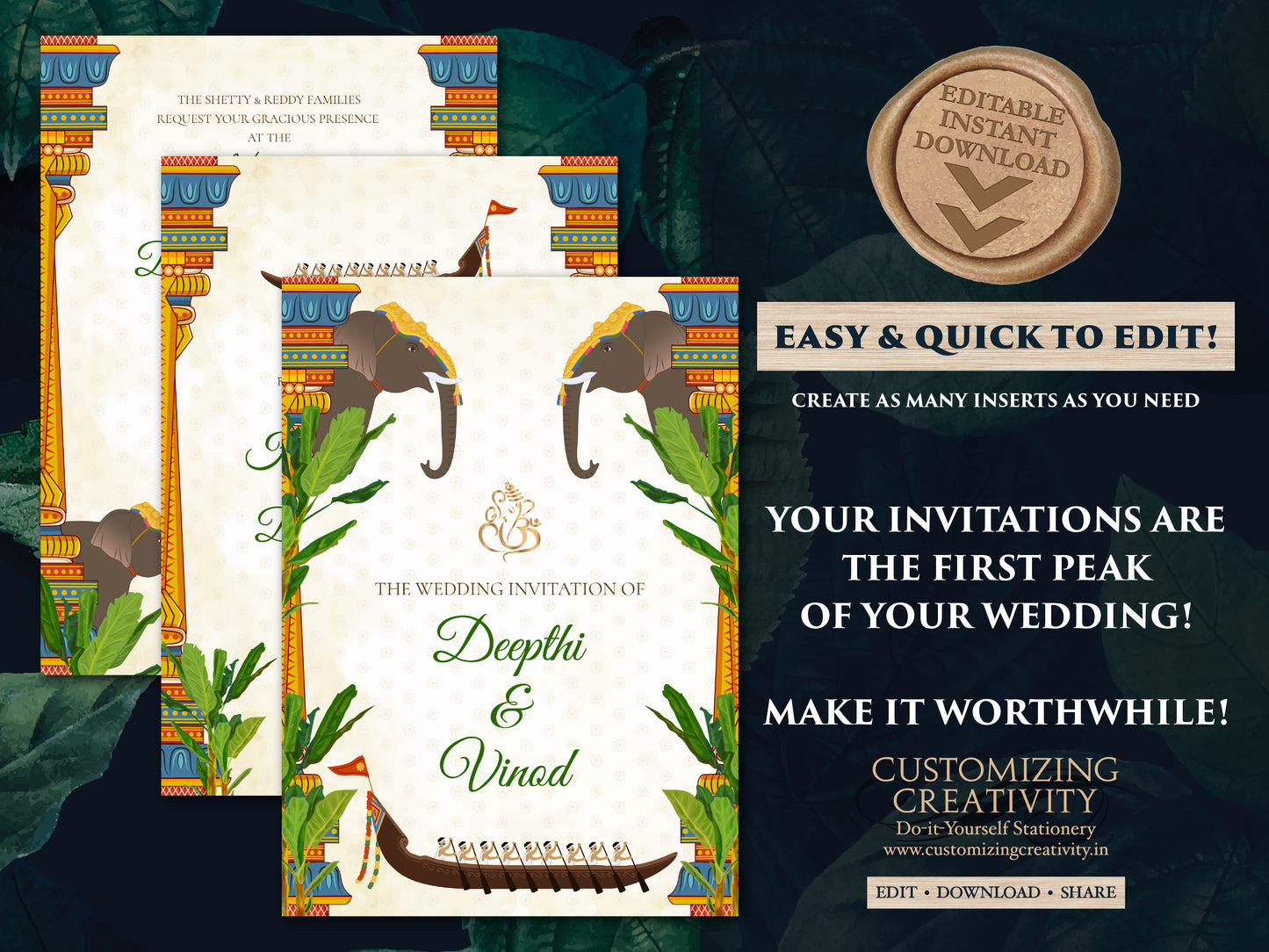 Tamil Wedding cards & Tamil wedding invitation, South Indian Wedding invitation as Tamil Wedding invite, South Indian Wedding cards Telugu