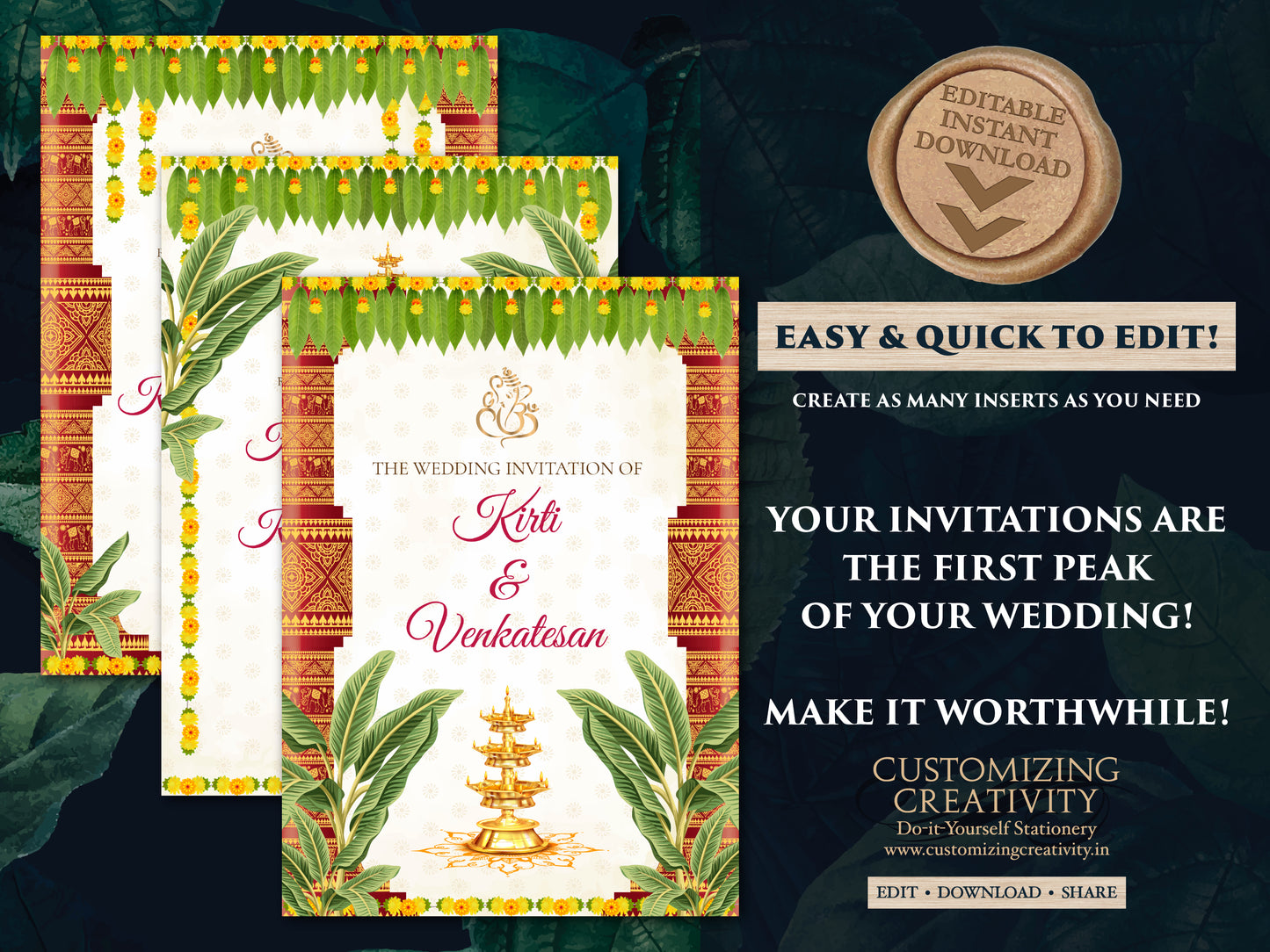 South Indian Wedding invitation as Tamil Wedding invite, Tamil Wedding cards & Tamil wedding invitation, Telugu Wedding invitation Indian