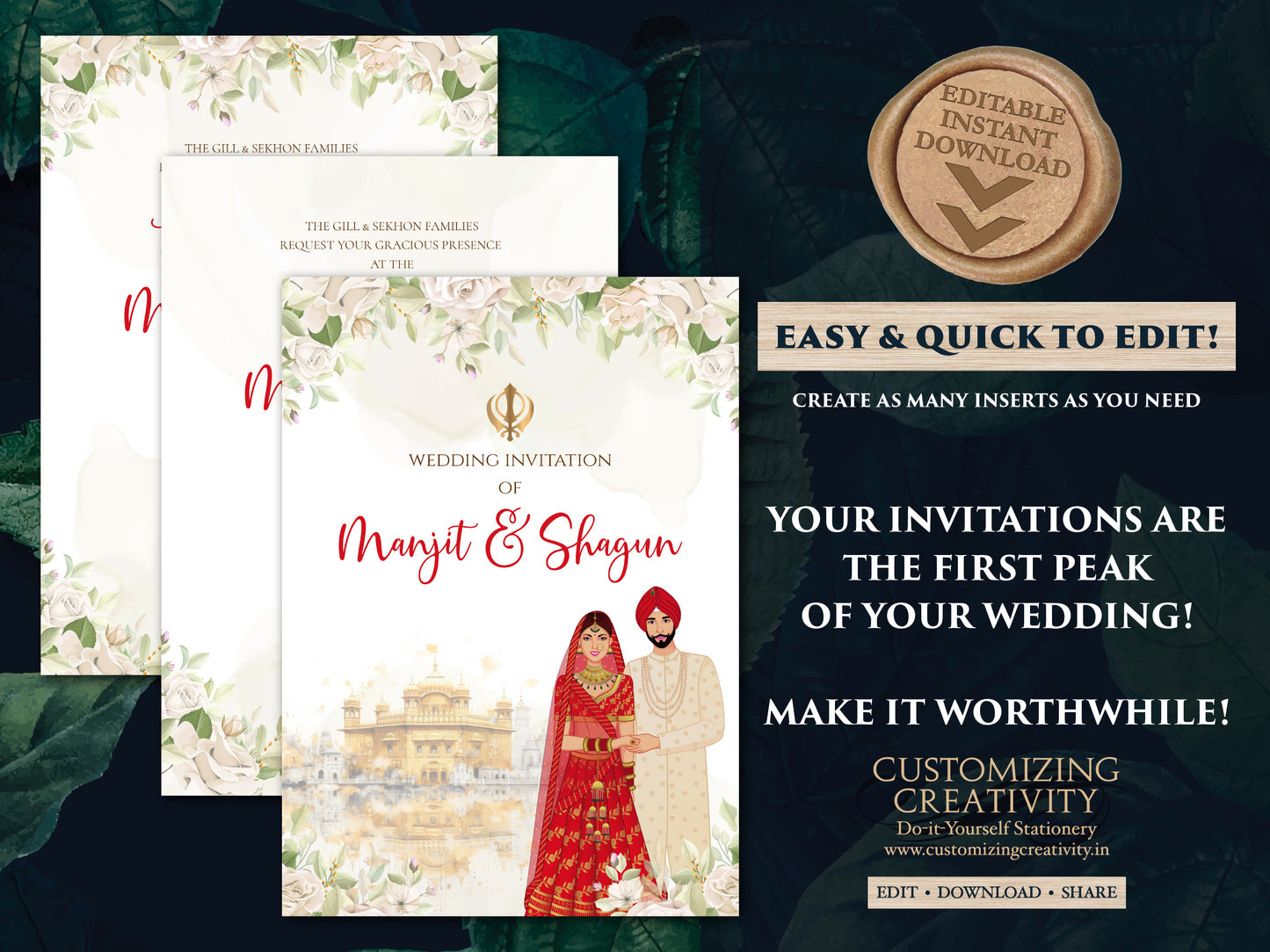 Digital Indian wedding invitation Punjabi wedding card, Digital Punjabi Wedding invitation & Sikh Wedding card as Sikh wedding invitation