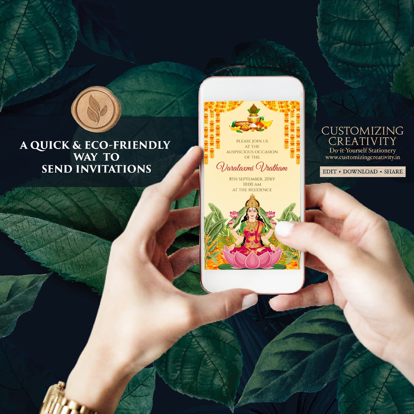 Digital Laxmi Pooja Invitation Varamahalakshmi Vratham Invite, Laxmi Puja invite & Lakshmi Puja Invitation, Digital Varalaxmi Pooja Invite