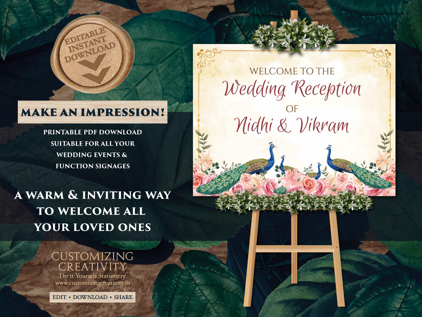 Sikh Wedding Welcome Signs as Peacock Welcome Signage, Indian Wedding Signs Anand Karaj as Punjabi Welcome Sign Peacock decor Sikh Welcome