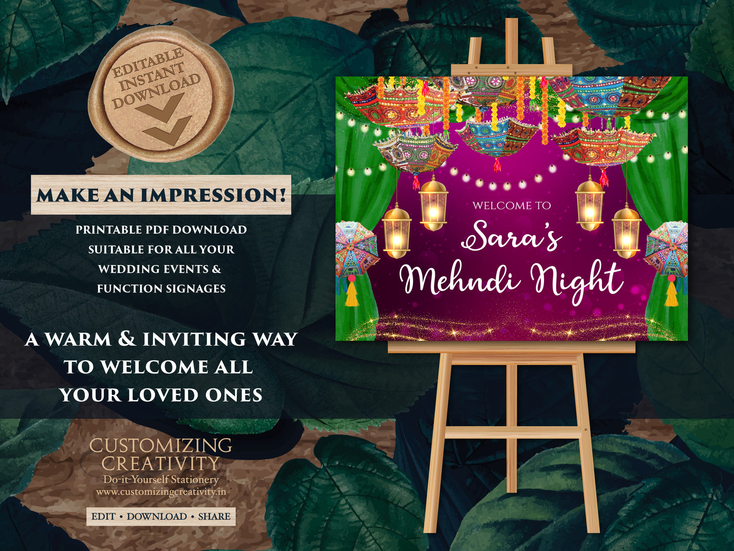 Indian Wedding Decor & Mehendi Welcome Signs, Mehndi Welcome Signs as Umbrella Mehndi Signs, Mehndi decor as Mendhi Signs, Mehndi Signboards