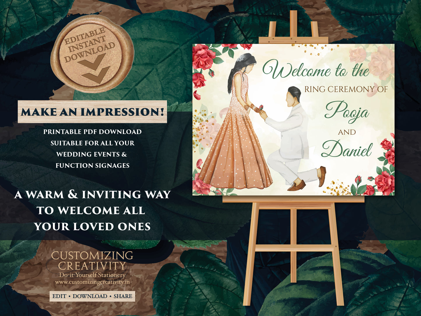 Welcome to our Engagement Sign & Indian Ring Ceremony Easel signage, Welcome board Engagement Welcome signage as Ring Ceremony Welcome Signs