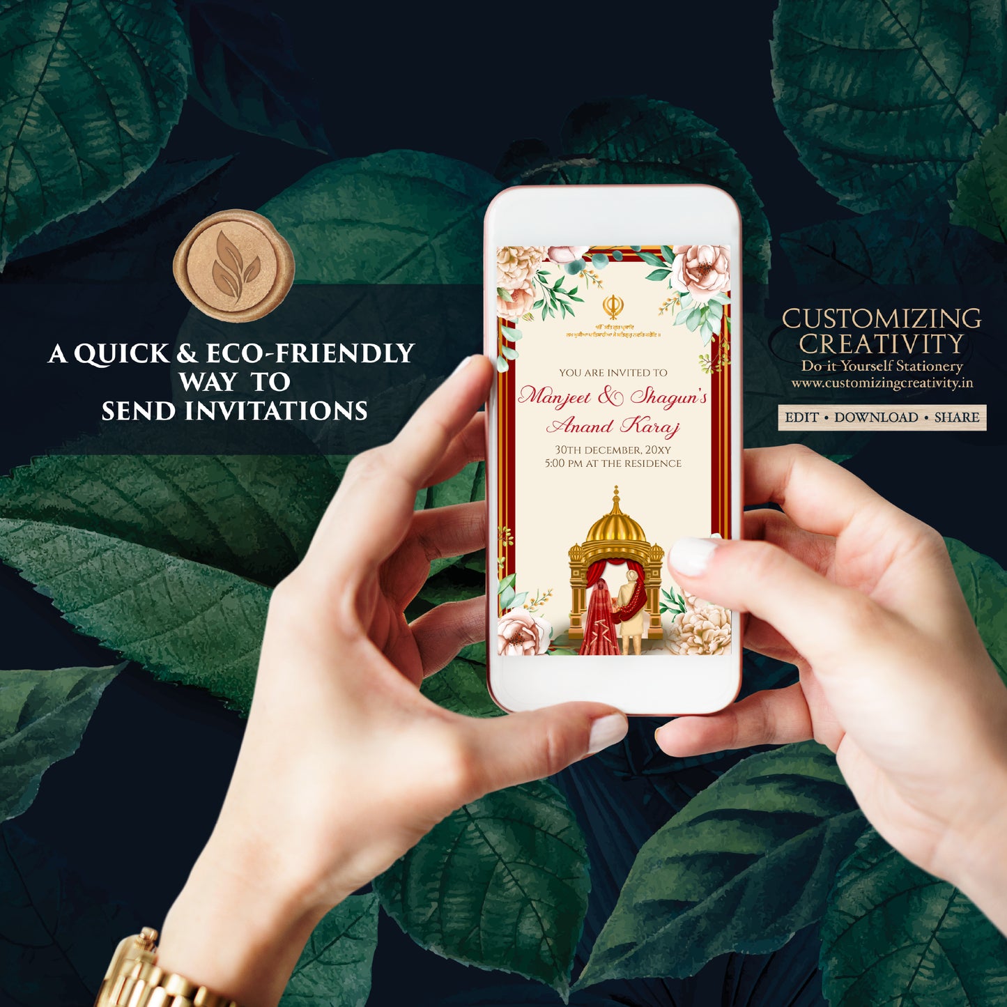 Digital Anand Karaj invitation Sikh invites, Anand Karaj invitations Digital Sikh Wedding cards, Sikh wedding invites as Punjabi invitations