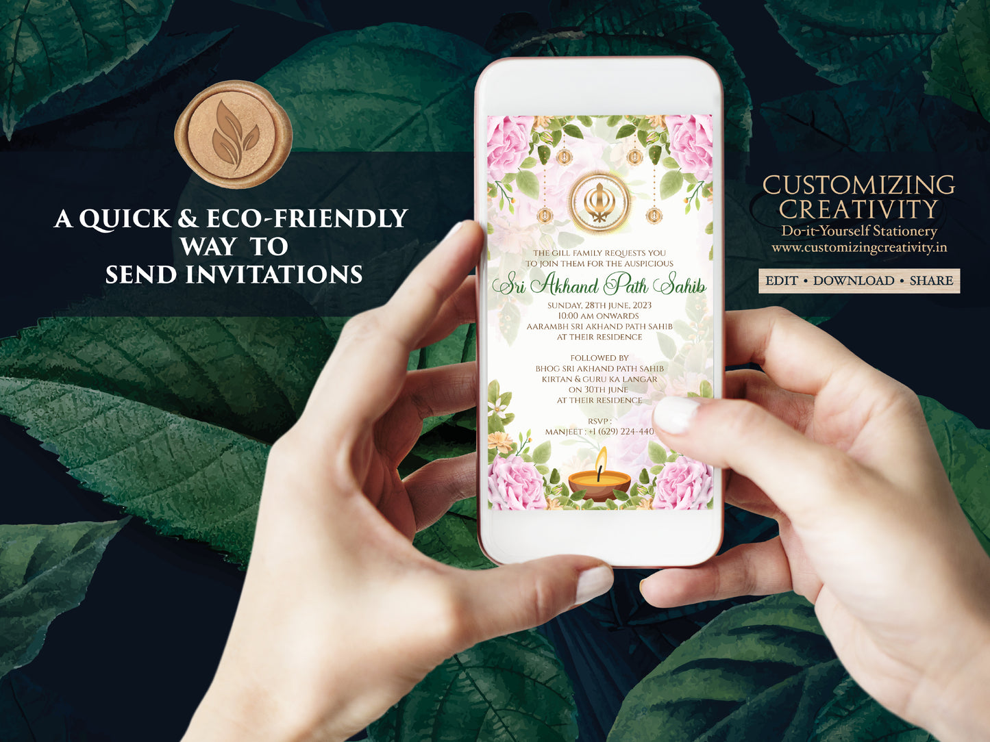 Akhand Paath invites as Sri Akhand Path Sahib invite & Akhand Path invite, Digital Akhand Sahib card, Sikh invitations as Akhand Paath card