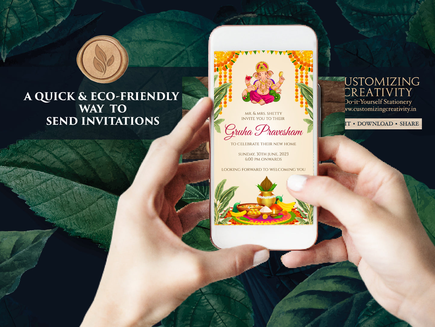 Gruhapravesham invitation & Grihapravesh invite, Indian Housewarming invitation as Indian Pooja invite, Gruhapravesam invite Puja invitation