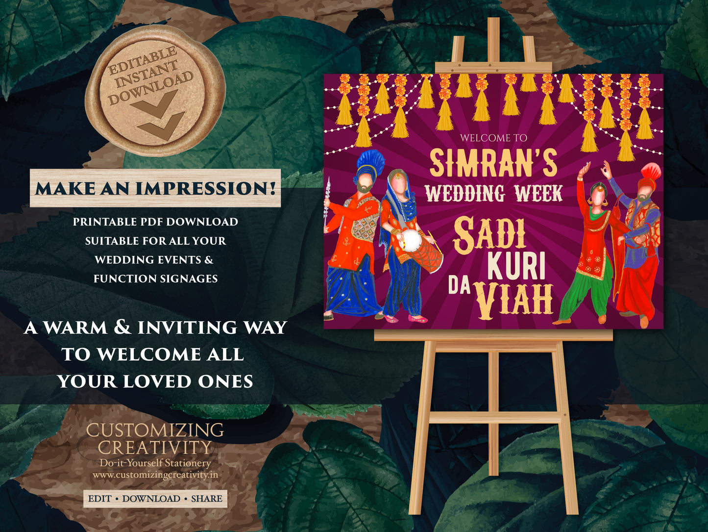 Sadi Kuri da Viah, Punjabi Welcome sign & Sikh Welcome sign, Punjabi Wedding Welcome sign as Punjabi Wedding decor sign, Punjabi Entry sign