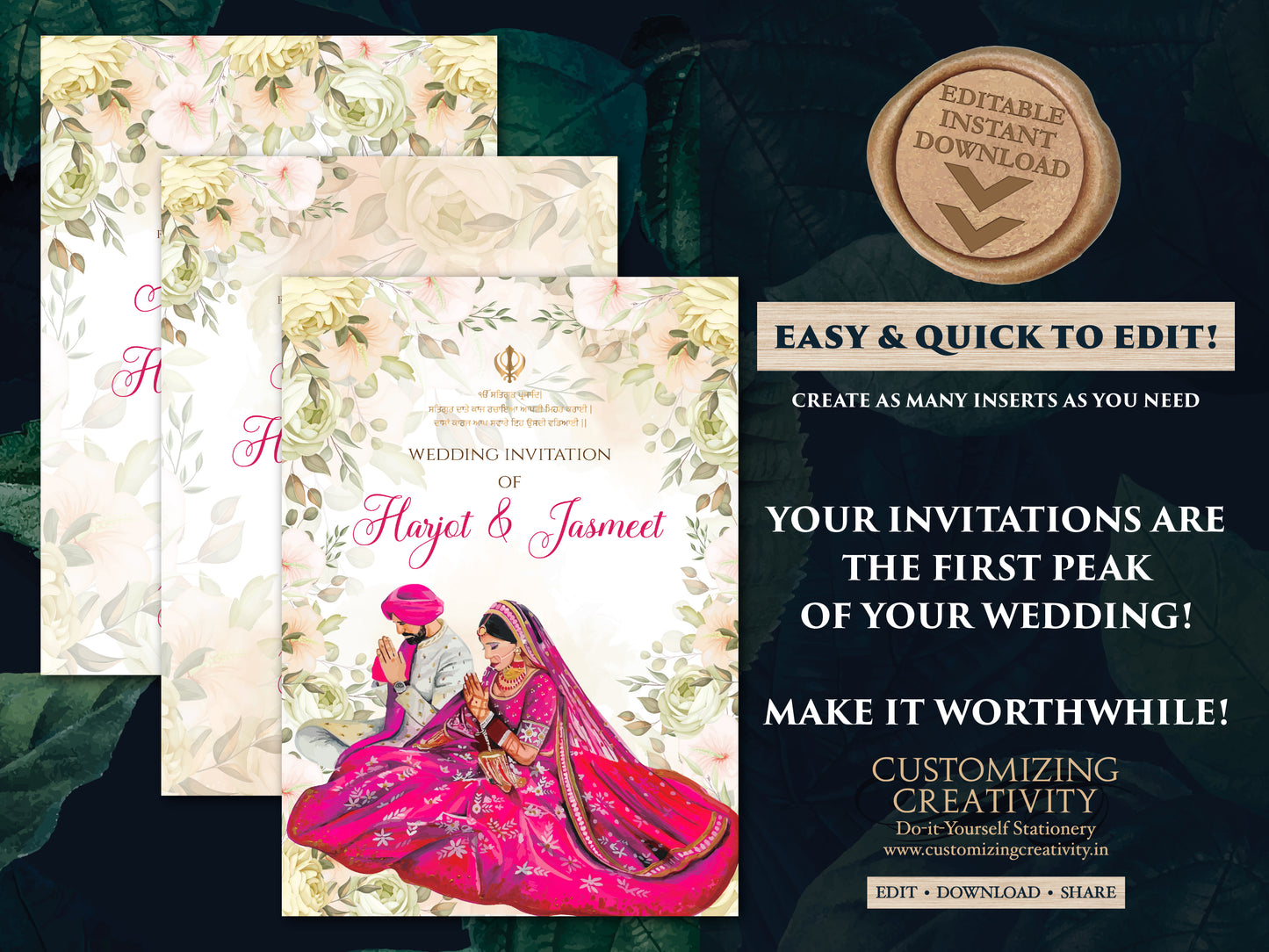 Anand Karaj invites as Sikh Invites, Punjabi invitations as Punjabi invites, Anand Karaj cards & Sikh invitations, Anand Karaj invitations