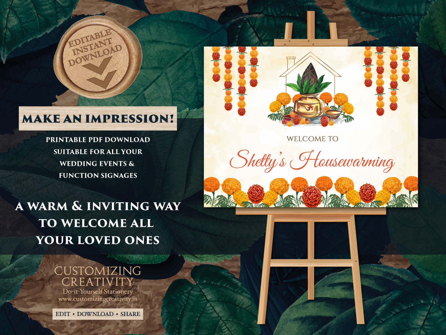 Griha Pravesh sign & Indian Housewarming sign, Housewarming Welcome sign, Indian Home Welcome sign as Welcome House warming Indian Puja sign