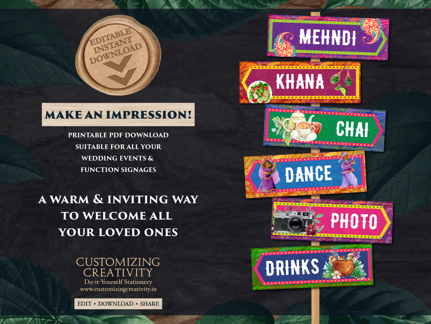 Mehndi decoration & Mehndi Signs, Mehndi Welcome signs as Dholki decoration, Mehendi decor as Haldi decoration, Haldi decor as Sangeet decor