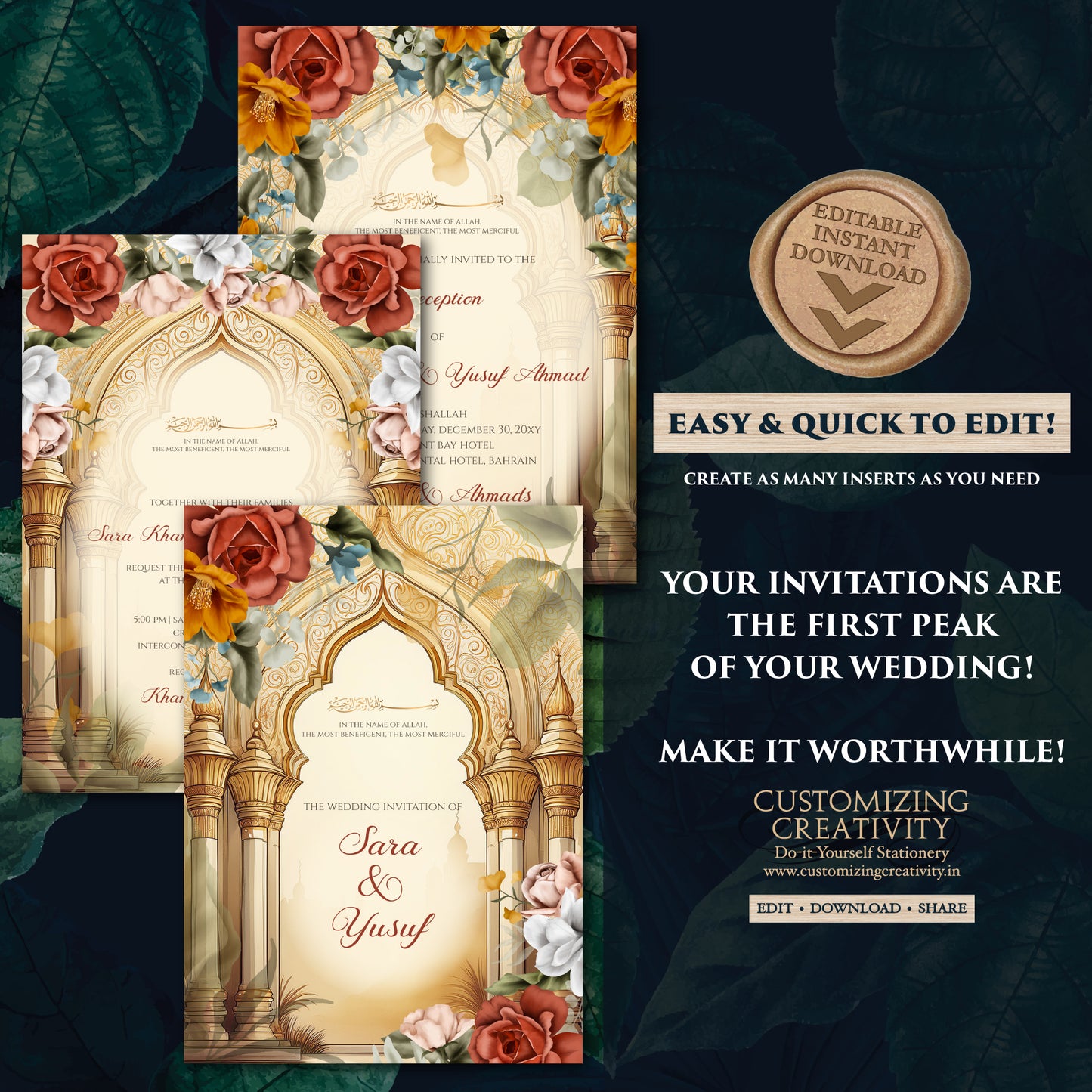 Digital Nikkah invitations Muslim wedding Invites, Digital Islamic Wedding Invitations & Muslim wedding cards as Digital Nikkah invites