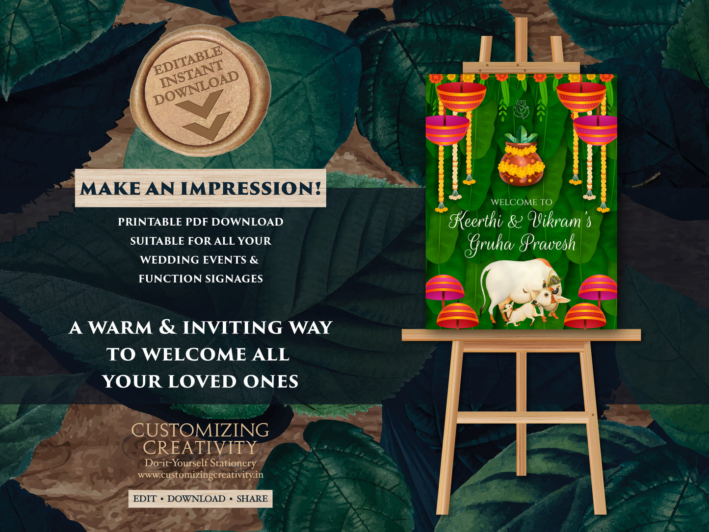 Griha Pravesh sign as Gruha Pravesam sign, Housewarming board as Housewarming banner, Indian Housewarming Welcome sign & Housewarming poster