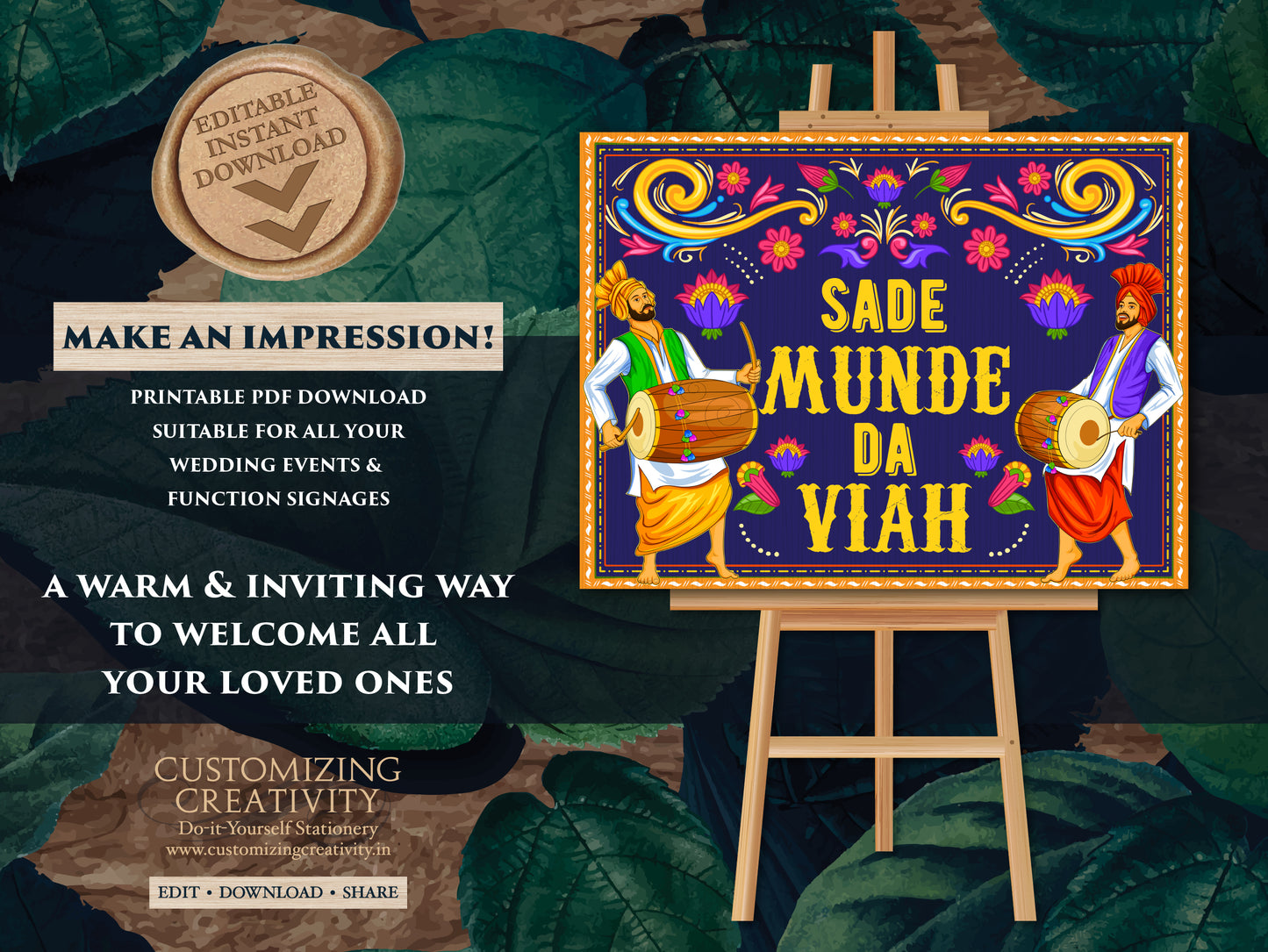 Sade Munde da Viah Punjabi Wedding sign, Viah wala ghar Sikh Wedding Welcome sign & Punjabi Welcome sign as Punjabi Wedding welcome sign
